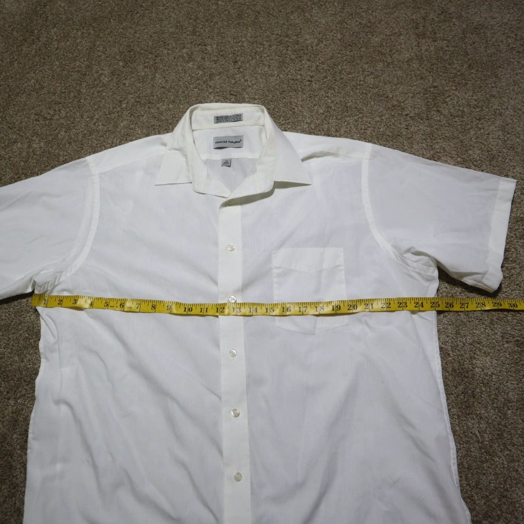 Vintage David Taylor Collection Solid White Dress Shirt Adult Size 17 Long Sleeve Button-Down Classic Mens Size 46R - 4 Thumbnail