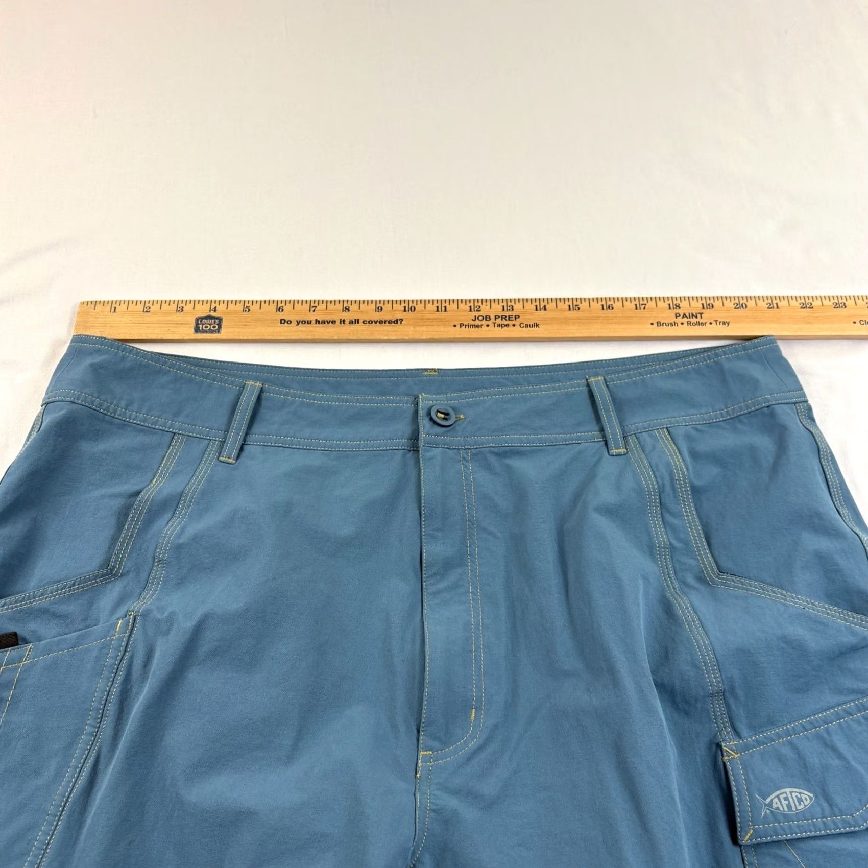 Vintage AFTCO Shorts Cargo Mens 42 Blue Nylon Stretch Regular Inseam 10" Logo Front Solid Ships? Size US 42 / EU 58 - 5 Thumbnail