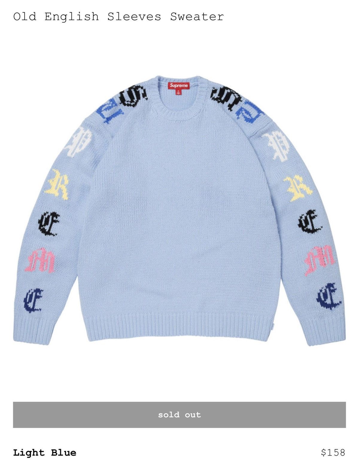 Supreme Supreme Old English Sleeves Sweater Size US S / EU 44-46 / 1 - 6 Thumbnail
