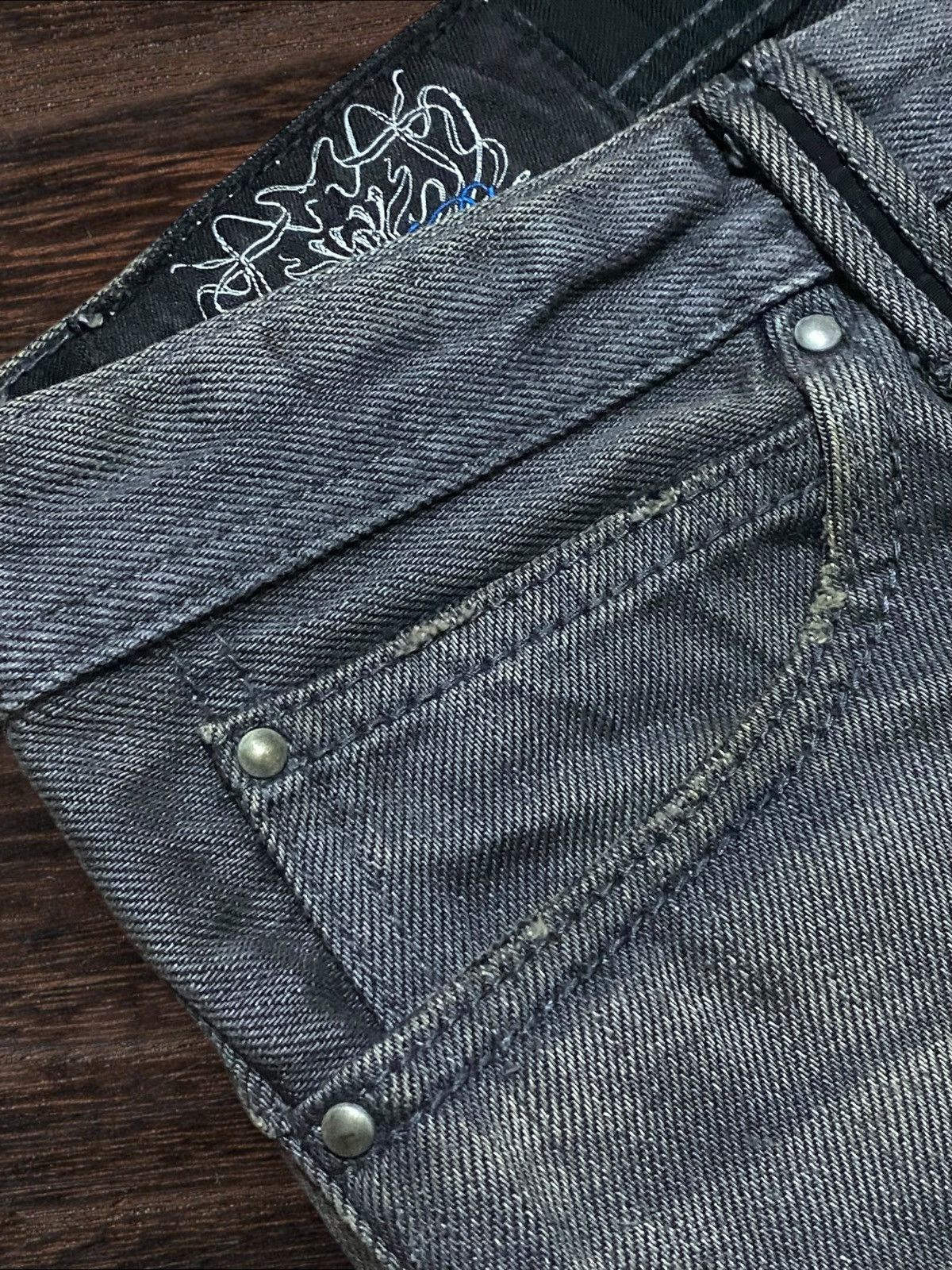 If Six Was Nine Vintage Velvet Blue Grey Faded Loose Jeans Size US 31 - 9 Thumbnail