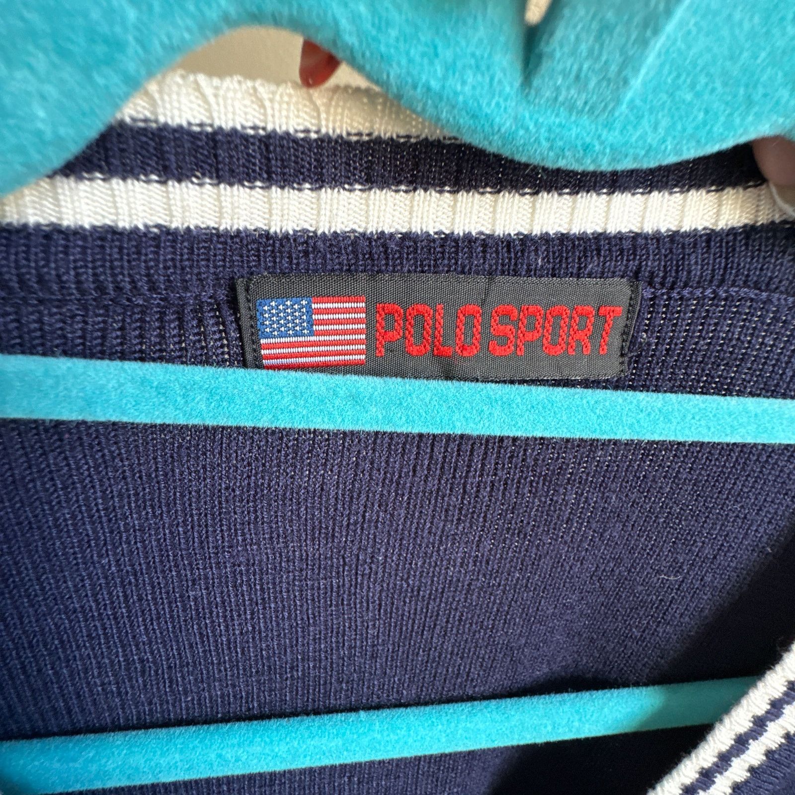 Polo Ralph Lauren × Ralph Lauren Vintage Polo Sport 90s Navy V-Neck Varsity Sweater Size US M / EU 48-50 / 2 - 3 Thumbnail
