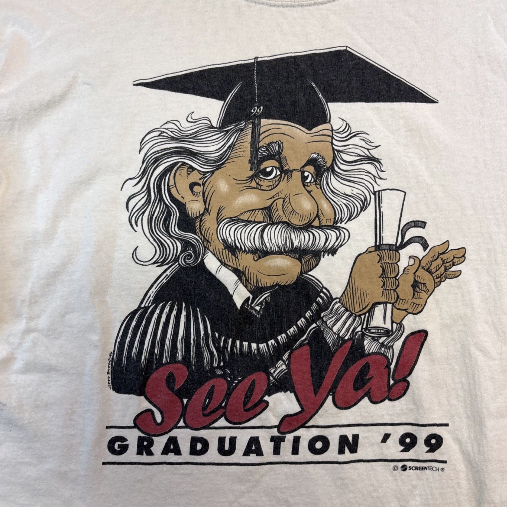 Hanes VINTAGE Albert Einstein T Shirt Men Large White See Ya Graduation 1999 90’s Hallmark? Size US L / EU 52-54 / 3 - 2 Thumbnail