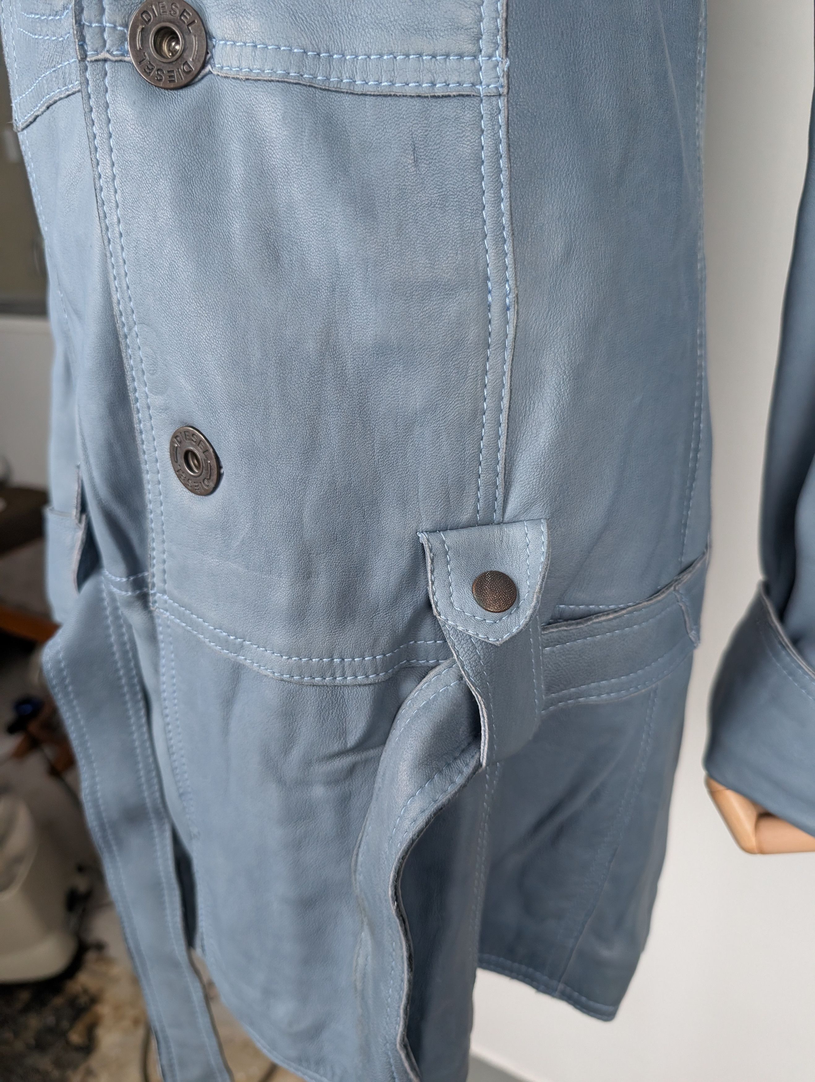 Diesel Blue Leather Coat With Owl Print Stitching At The Back Size M / US 6-8 / IT 42-44 - 5 Thumbnail