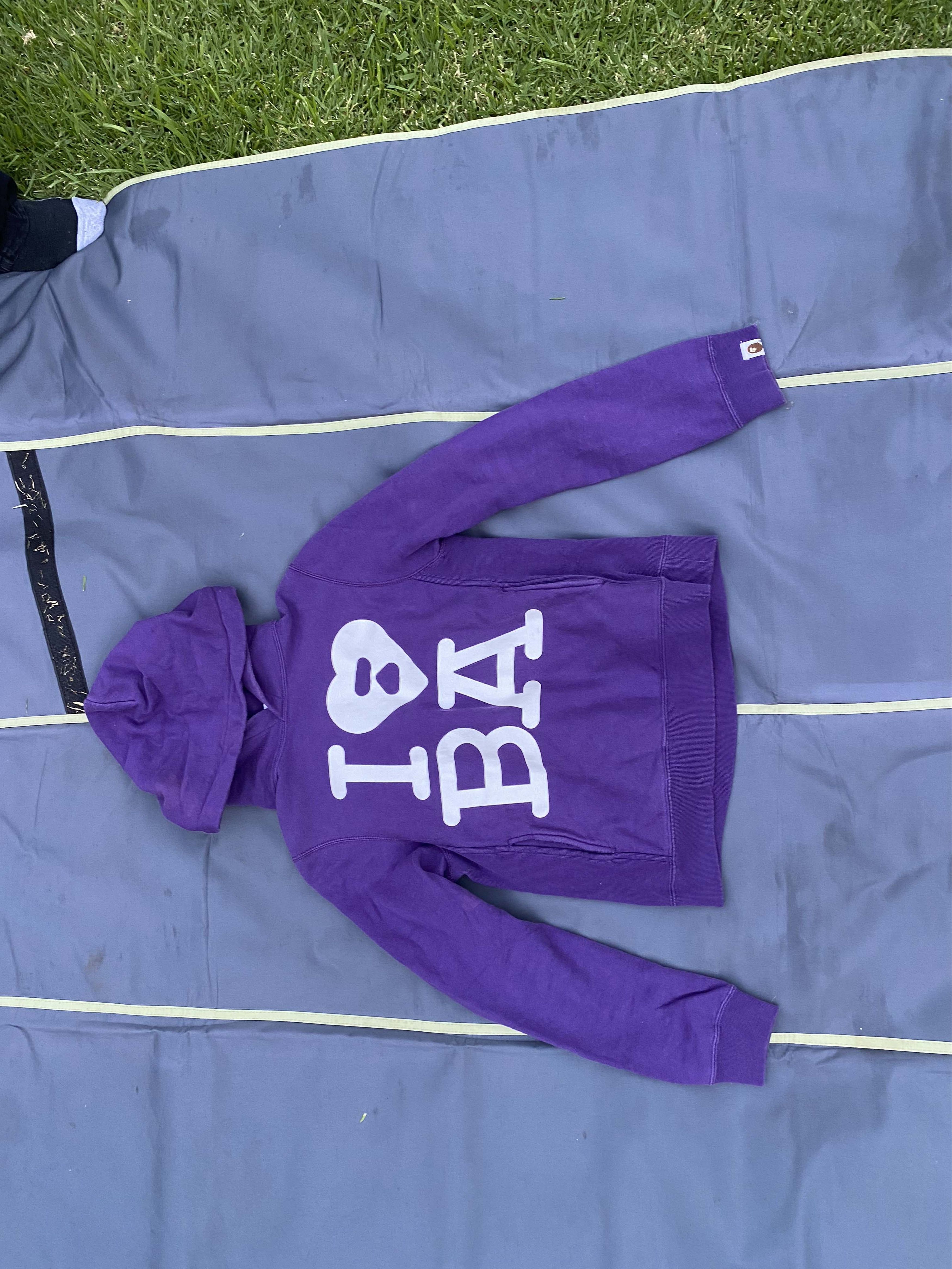 image of I Love Bape Pullover Hoodie in Purple, Women's (Size XS)