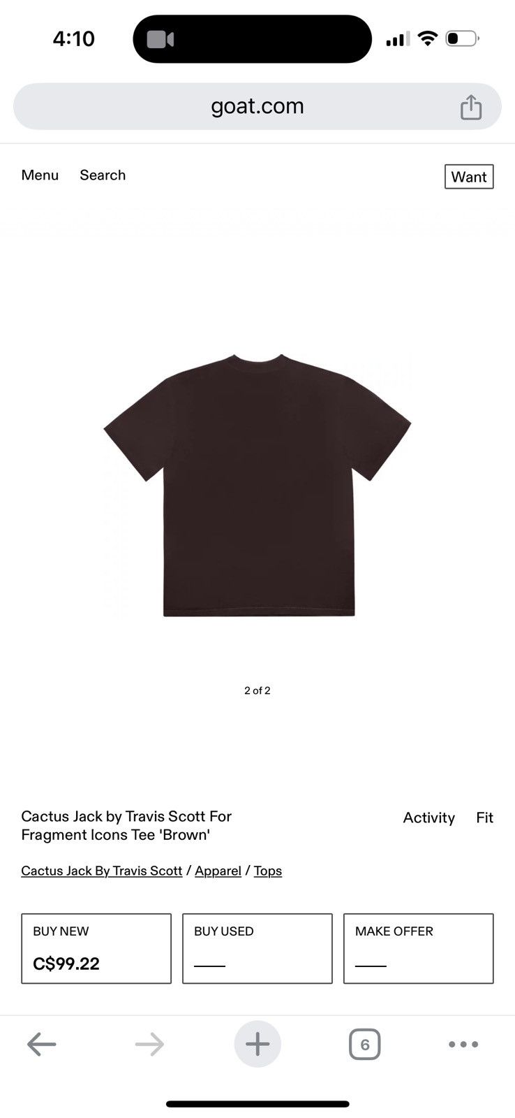 Fragment Design × Travis Scott Cactus Jack by Travis Scott For Fragment Icons Tee 'Brown' Size US XL / EU 56 / 4 - 2 Thumbnail