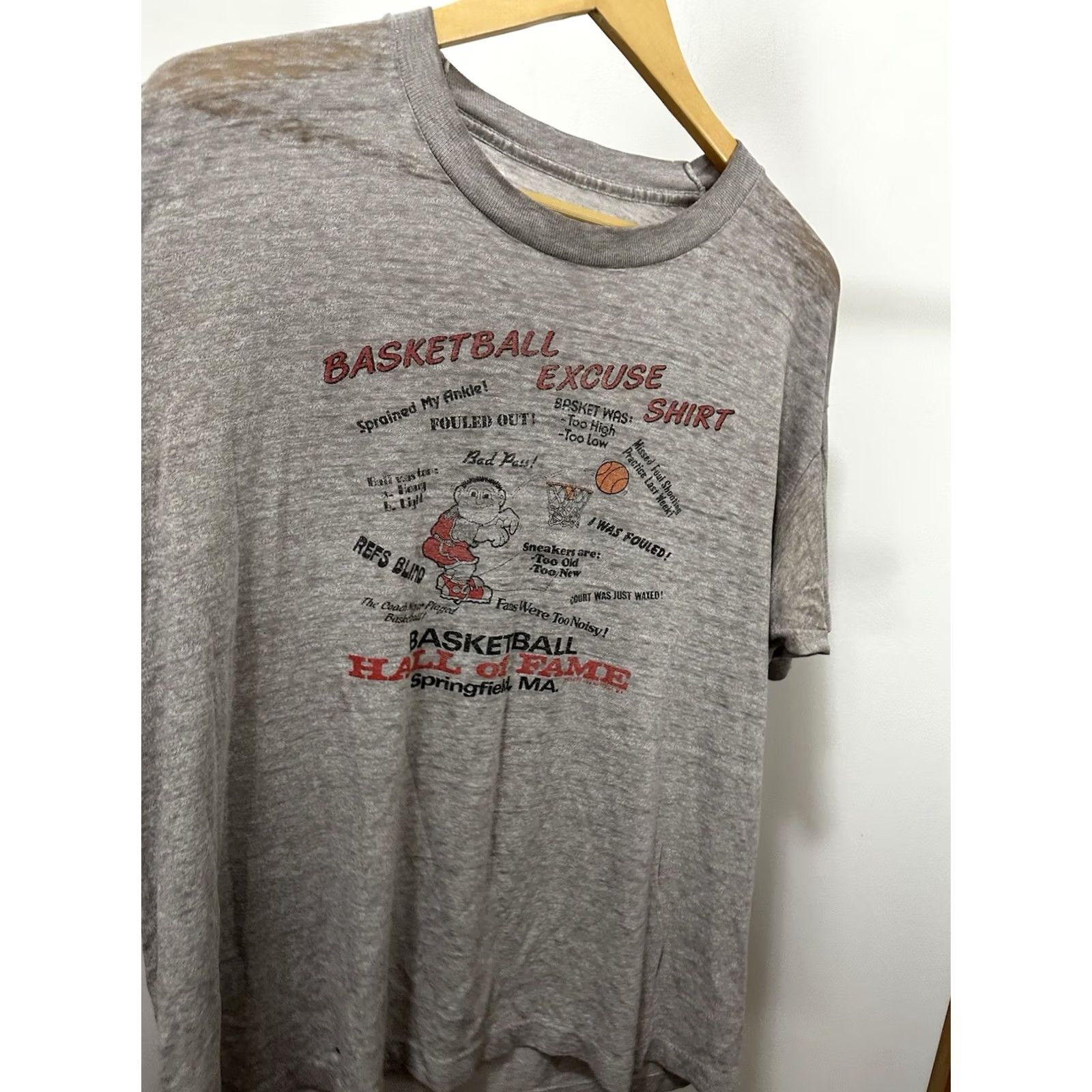 Frame VINTAGE 80s Basketball Hall Of Frame Excuses Paper Thin Burnout Worn T-Shirt XL Gray Nike Shirt Mens Size US XL / EU 56 / 4 - 5 Thumbnail
