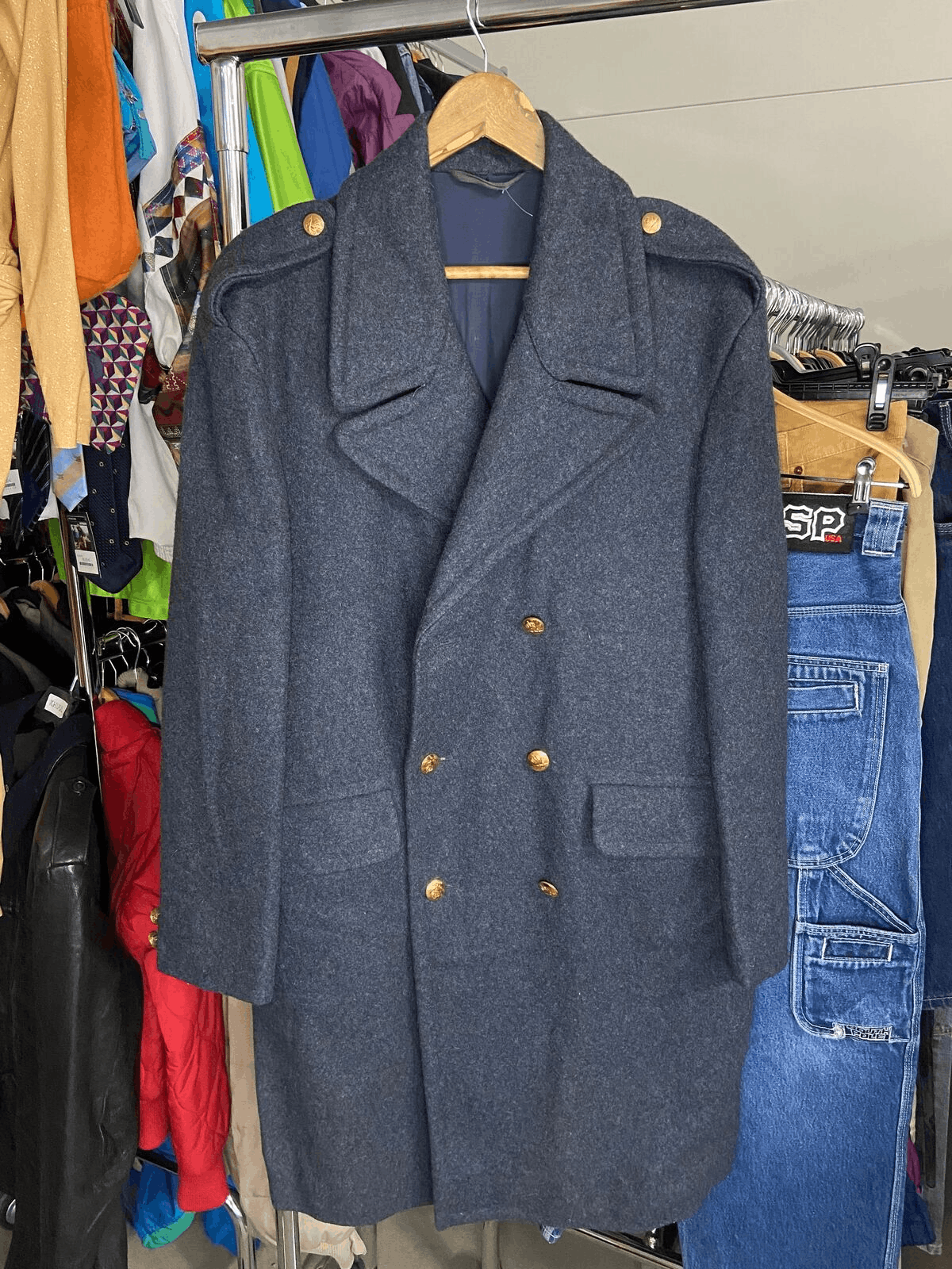 image of Wool Swedish Military Long Coat Navy Capitan Buttoned, Men's (Size XL)