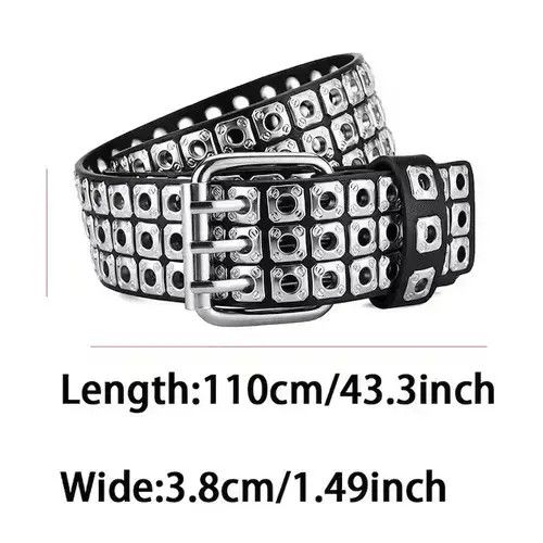Other Silver Triple Line Square Rivet Belt Size ONE SIZE - 4 Thumbnail