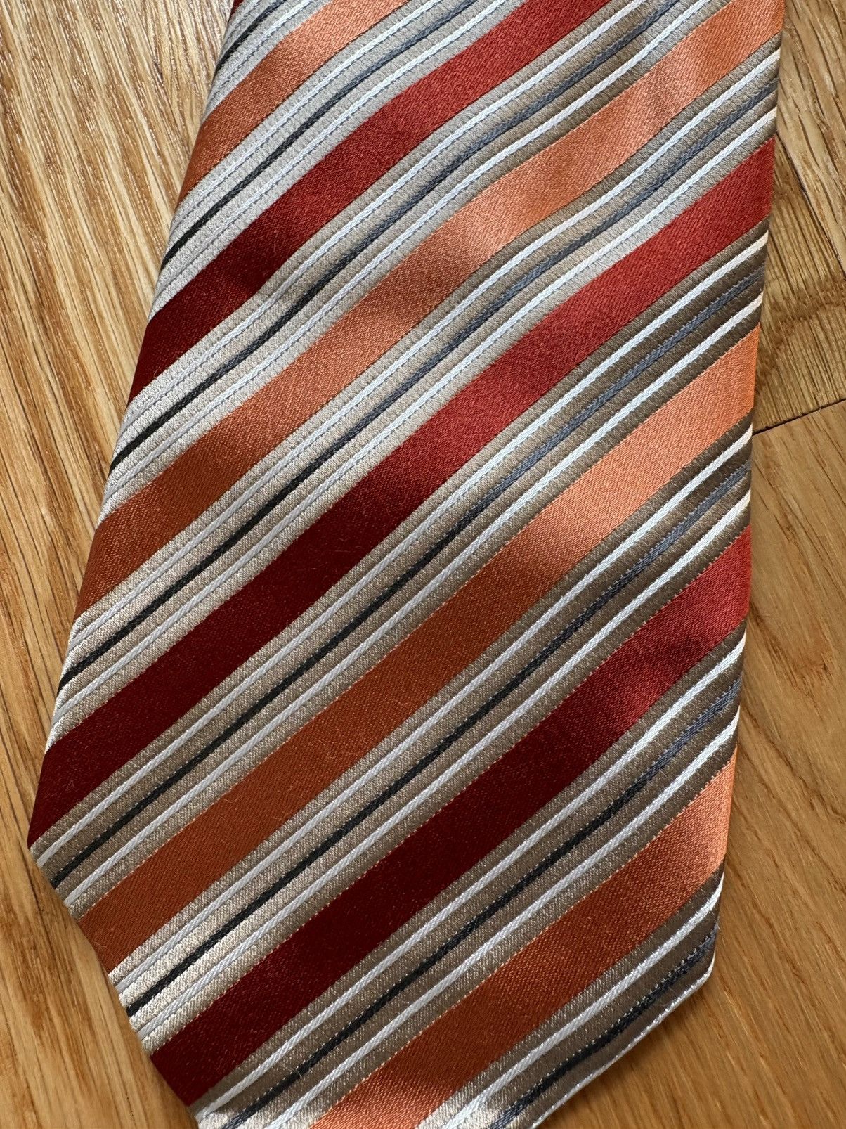 Other Geoffrey Beene 100% Silk Handmade Rust Orange Striped Tie Size ONE SIZE - 2 Thumbnail