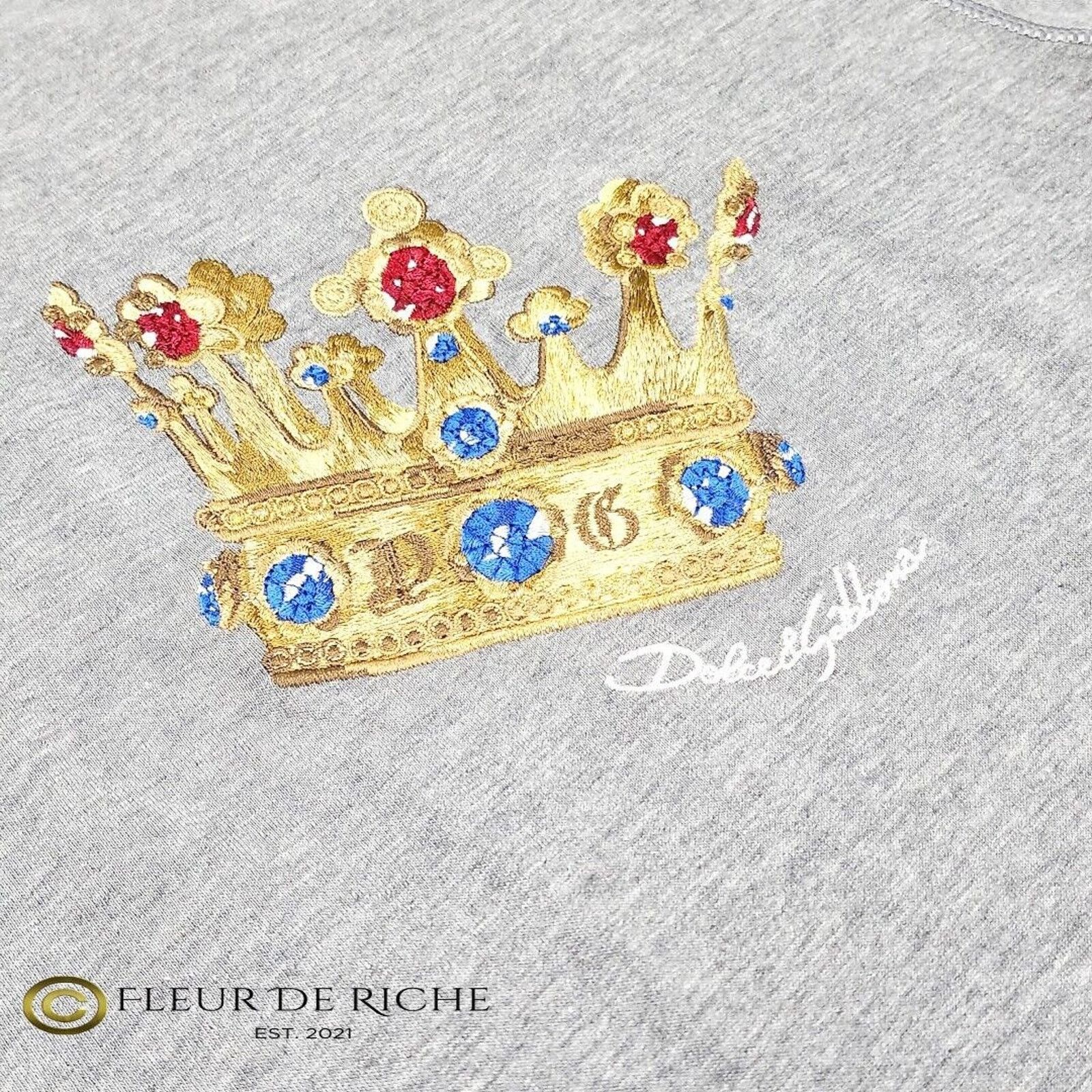 Dolce & Gabbana Dolce & Gabbana Crown Embroidered Logo T-shirt Gray sz 52 Size US L / EU 52-54 / 3 - 3 Thumbnail