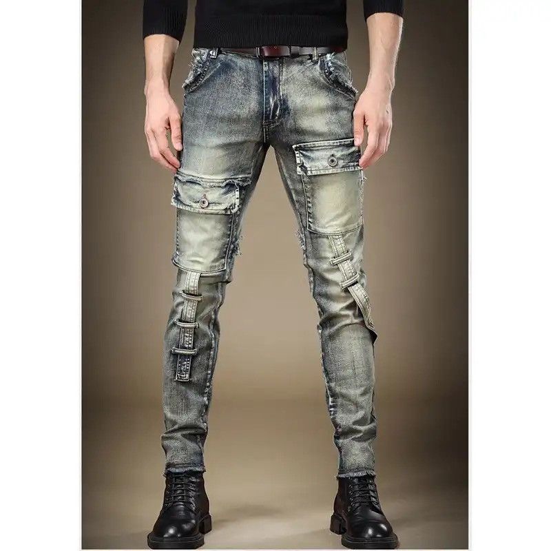 Jeans Stretch Vintage Washing Dark Blue Denim