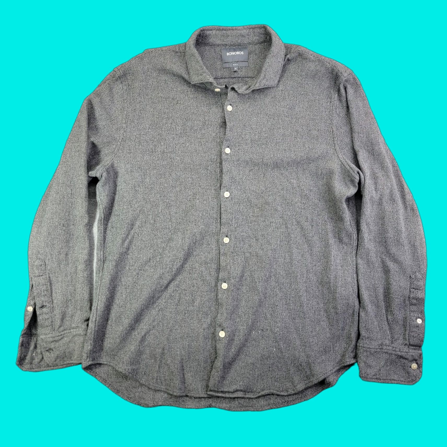 Bonobos Bonobos Shirt Mens XL Gray Knit Long Sleeve Button Front Slim Fit Stretch Size US XL / EU 56 / 4 - 1 Thumbnail