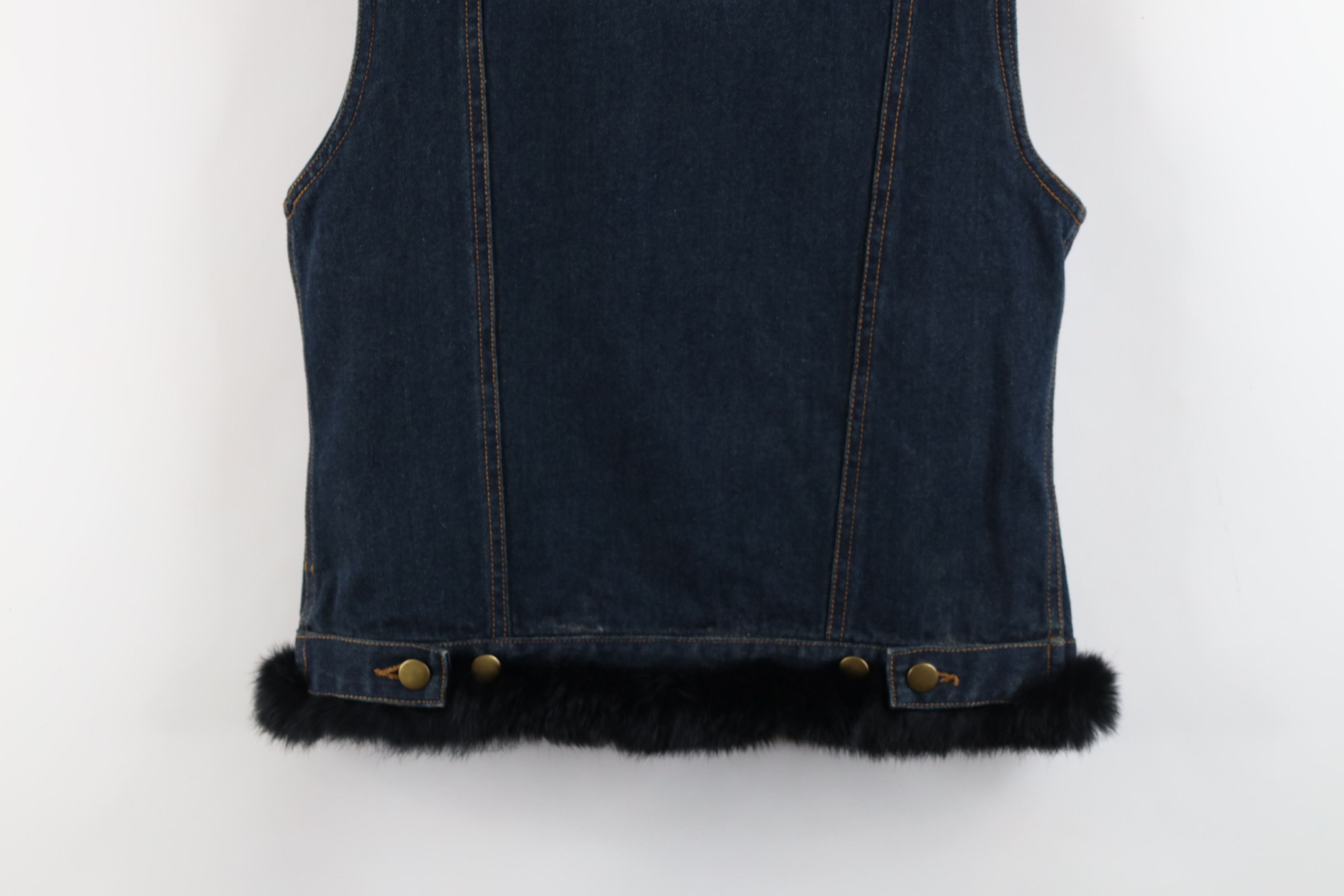 Vintage Vintage 90s Y2K Babydoll Fur Trim Sleeveless Denim Jean Vest Size L / US 10 / IT 46 - 14 Thumbnail