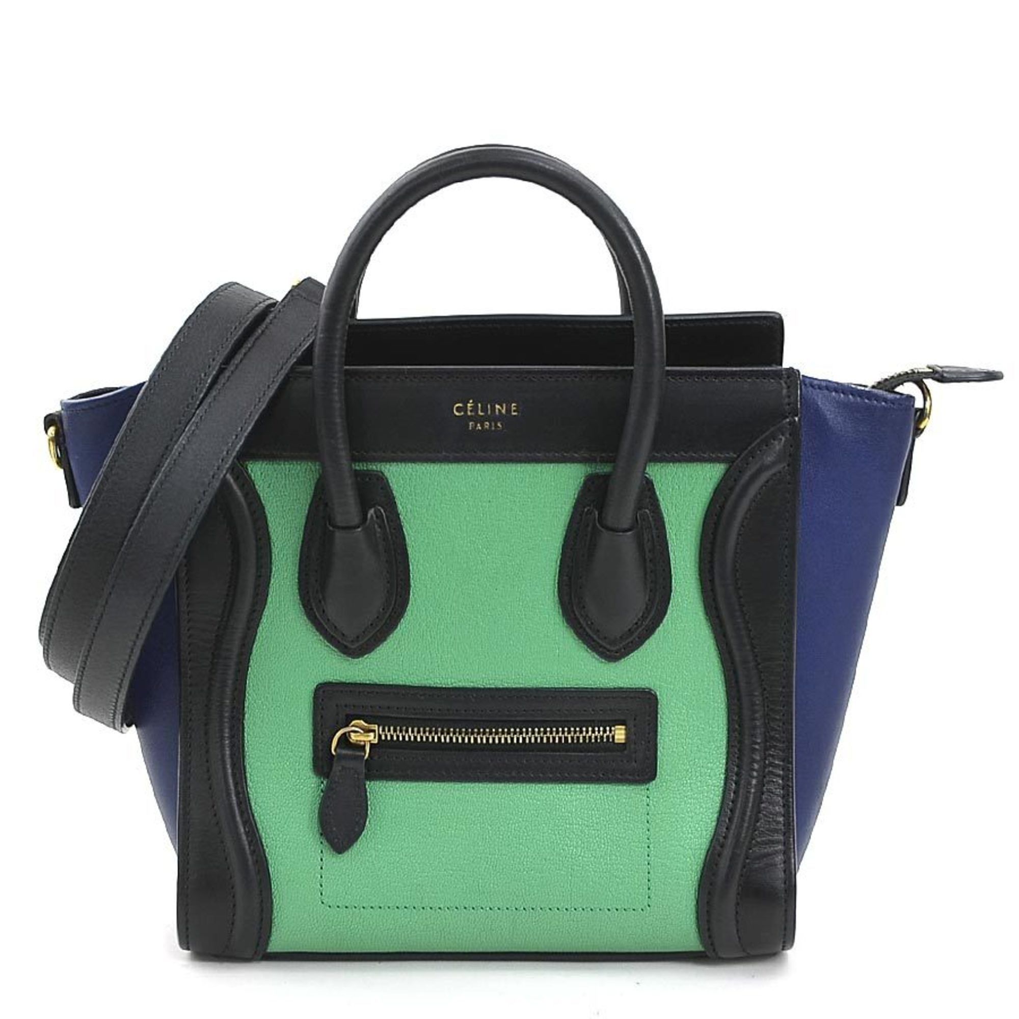 Celine Celine Luggage Nano Shopper Handbag Shoulder Bag Leather Black Green Blue Gold Women's e61113g Size ONE SIZE - 1 Thumbnail