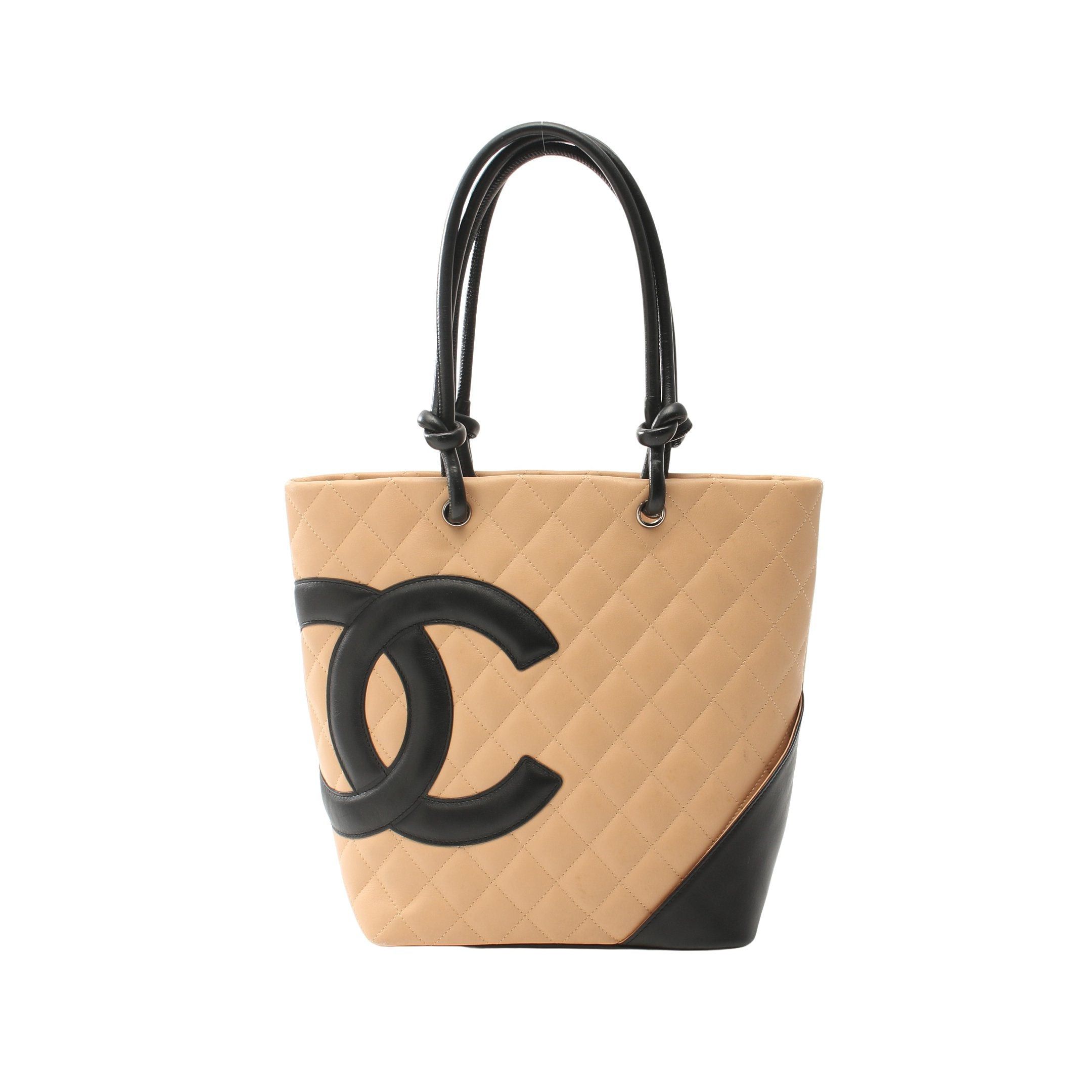 Chanel Chanel Cambon Line Medium Handbag Tote Bag Leather Beige Black Silver Hardware Size ONE SIZE - 1 Thumbnail