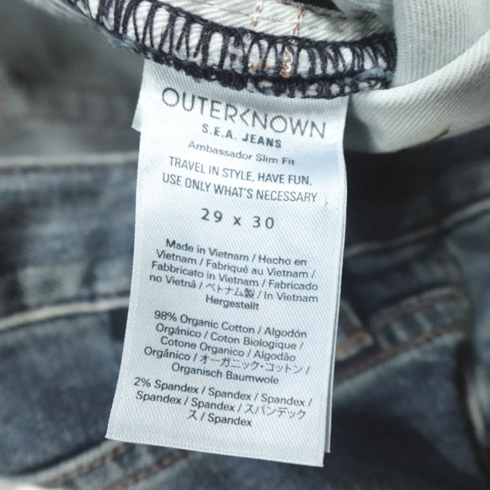 Outerknown Outerknown S.E.A. Ambassador Slim Fit Jeans Denim 29x30 Organic Worn Indigo Mens Jeans Slim Straight 5-Pocket Size US 29 - 3 Thumbnail