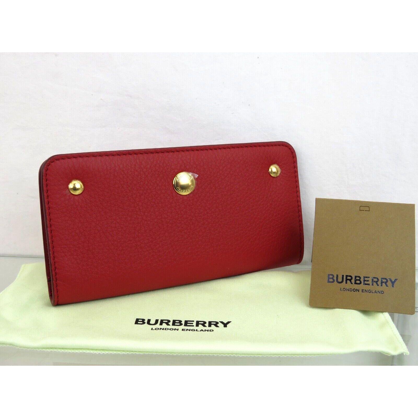 BURBERRY ROWE RED LEATHER LOGO BILL SNAP CONTINENTAL WALLET