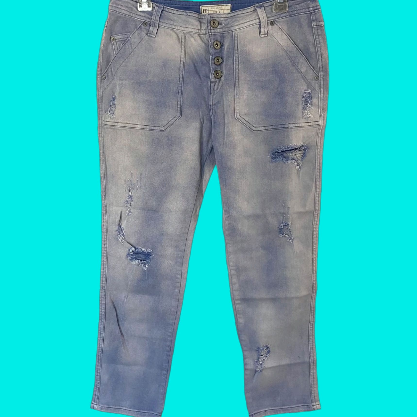 Free People Free People Jeans Womens Size 6 Blue Acid Wash Denim Distressed Straight Leg Jeans Women 6 Blue Acid Wash Distressed Pockets 5-Pocket Styling Size 28" / US 6 / IT 42 - 1 Thumbnail