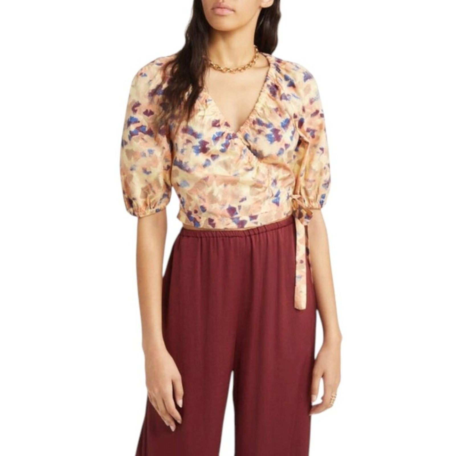 Other Open Edit Puff Sleeve Wrap Blouse Yellow Medium NWOT $59 MSP Size M / US 6-8 / IT 42-44 - 1 Thumbnail
