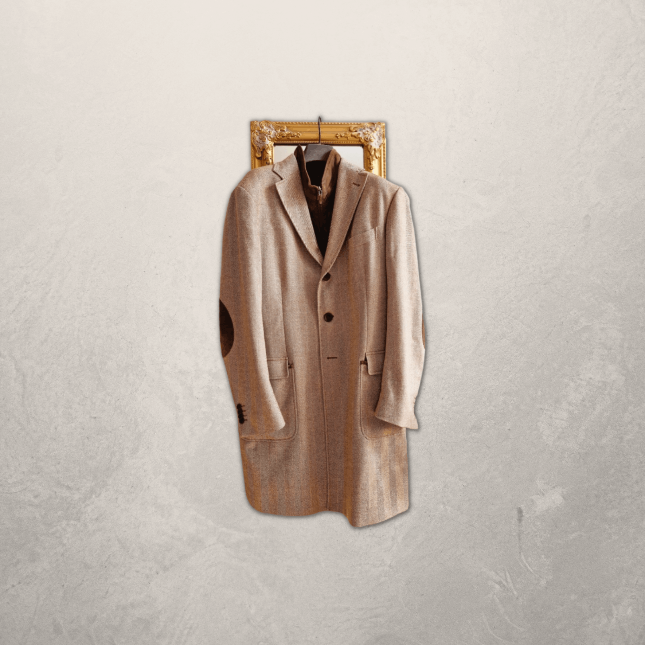 Image of Faconnable Faconable Overcoat Herringbone Pattern Size Eu54 in Beige/Brown, Men's