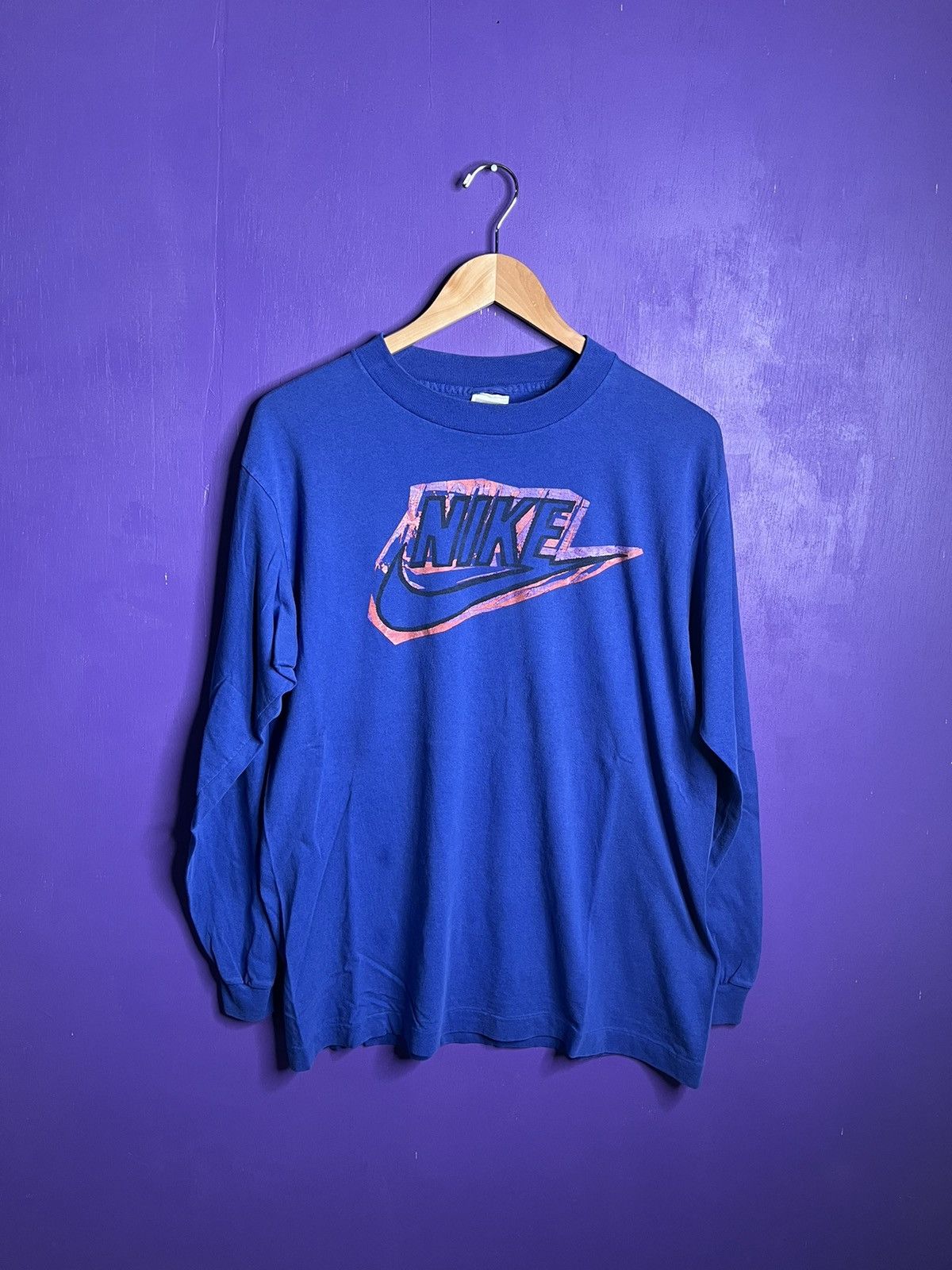 Nike × Vintage Vintage 90s Nike neon logo long-sleeve t-shirt Size US L / EU 52-54 / 3 - 1 Thumbnail