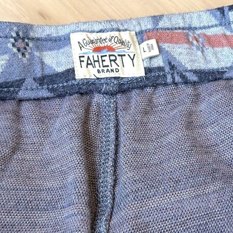 Faherty Faherty Pants Drawstring Men’s L Blue Geometric Southwestern High Rise Tapered Jogger Casual, Travel Knit Flannel Cotton Front Pockets VINTAGE? Size 36" / US 14 / IT 50 - 3 Thumbnail