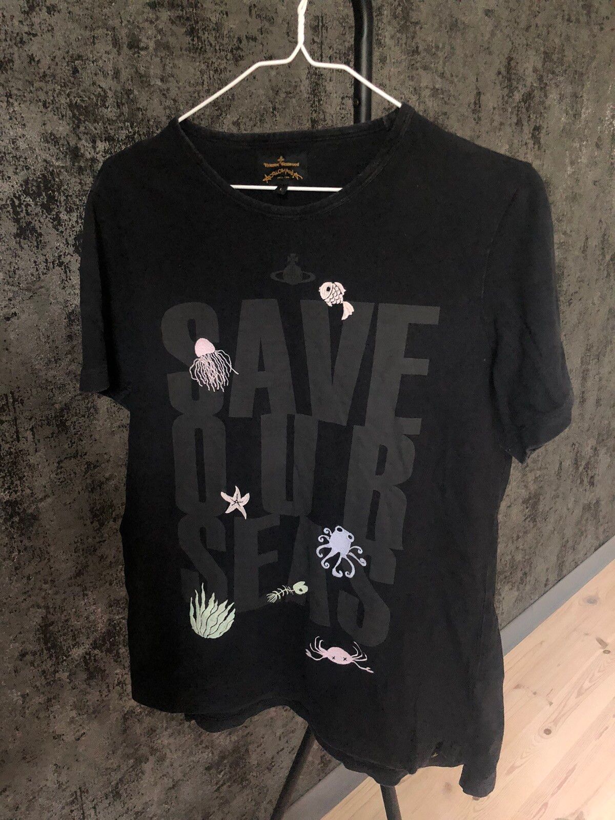 Pre-owned Vintage X Vivienne Westwood Anglomania “save Our Seas” Washed Tee In Black