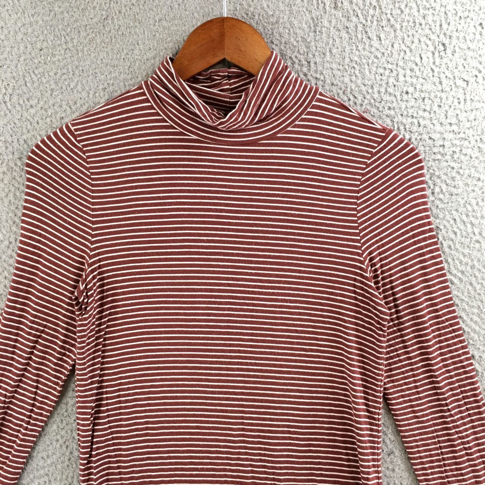 American Eagle Outfitters American Eagle Outfitters Turtleneck Top Womens S Brown Striped Long Sleeve Pullover Casual Size S / US 4 / IT 40 - 2 Thumbnail