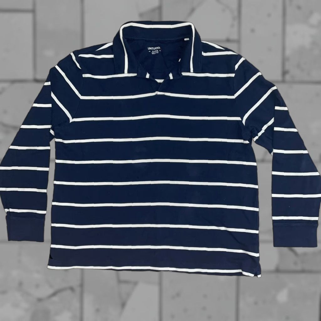 UNTUCKit UNTUCKit Long Sleeve Striped Polo Shirt Made In Peru XL Blue Cotton Men Polo Shirt XL Blue Stripe Regular Sleeve Patttern? Size US XL / EU 56 / 4 - 1 Thumbnail
