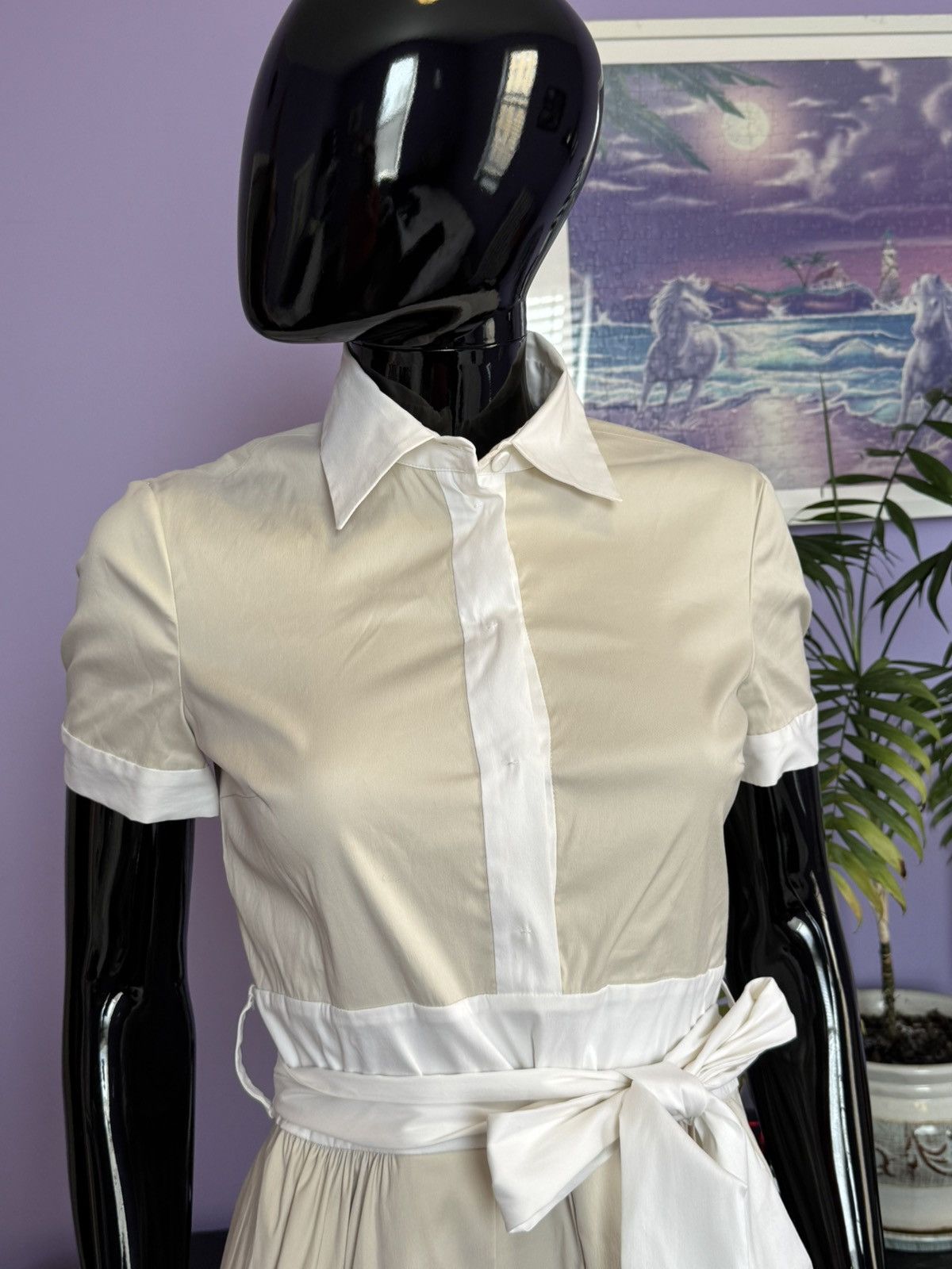 Prada beige white shirt buttons collared dress