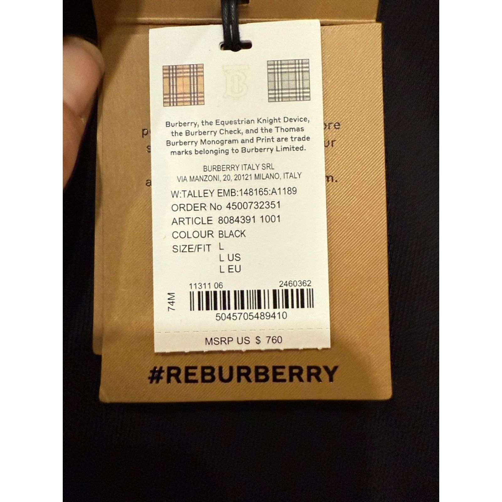 Burberry Burberry Hoodie Womens LG Black Boxy Sweatshirt Nova NWT Size L / US 10 / IT 46 - 7 Thumbnail