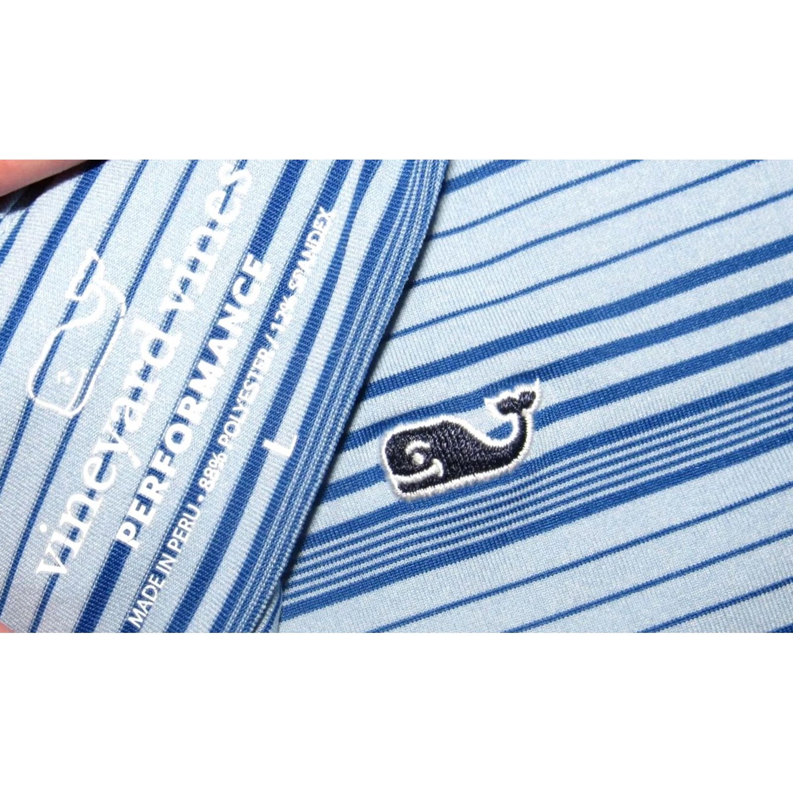 Vineyard Vines VINEYARD VINES Performance Blue Striped Short Sleeve Polo Shirt Large L Mens Polo Shirt Size US L / EU 52-54 / 3 - 3 Thumbnail