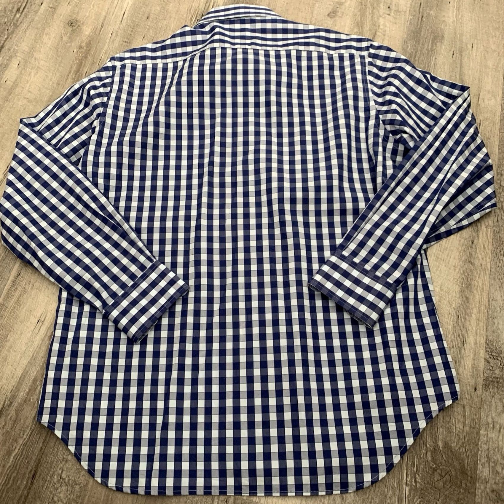 Tailorbyrd TAILORBYRD Collection Shirt Mens Large Blue Check Spread Collar Flip Cuff Regular Fit Button-Up Size US L / EU 52-54 / 3 - 5 Thumbnail
