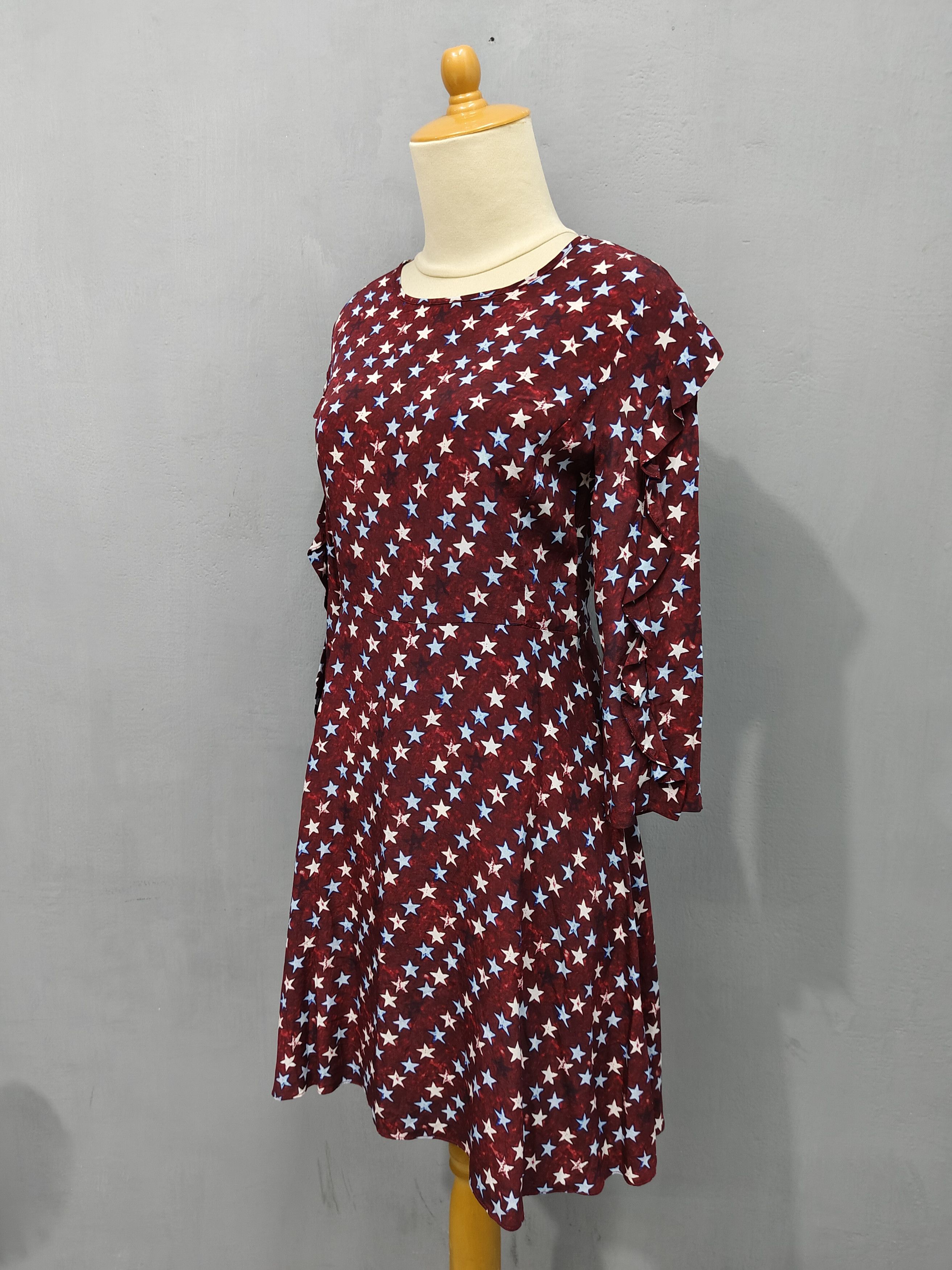 Sandro SANDRO🇫🇷 Retro Graphic Ruffled Cascading Silk Flare Dress Size M / US 6-8 / IT 42-44 - 3 Thumbnail