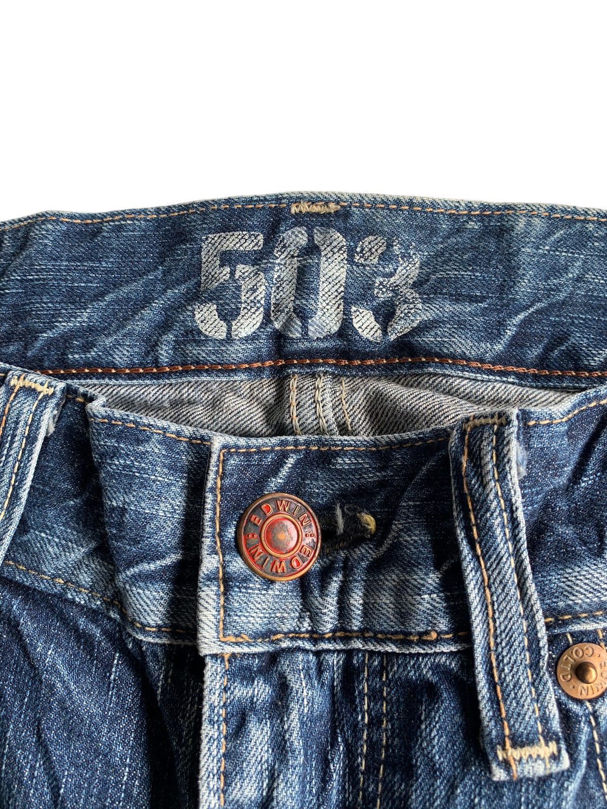 Edwin × If Six Was Nine × Japanese Brand FLARE EDWIN 503 BLUE TRIP PUNK STYLE RUSTY AND FADED ☠️🎌 Size US 35 - 11 Thumbnail