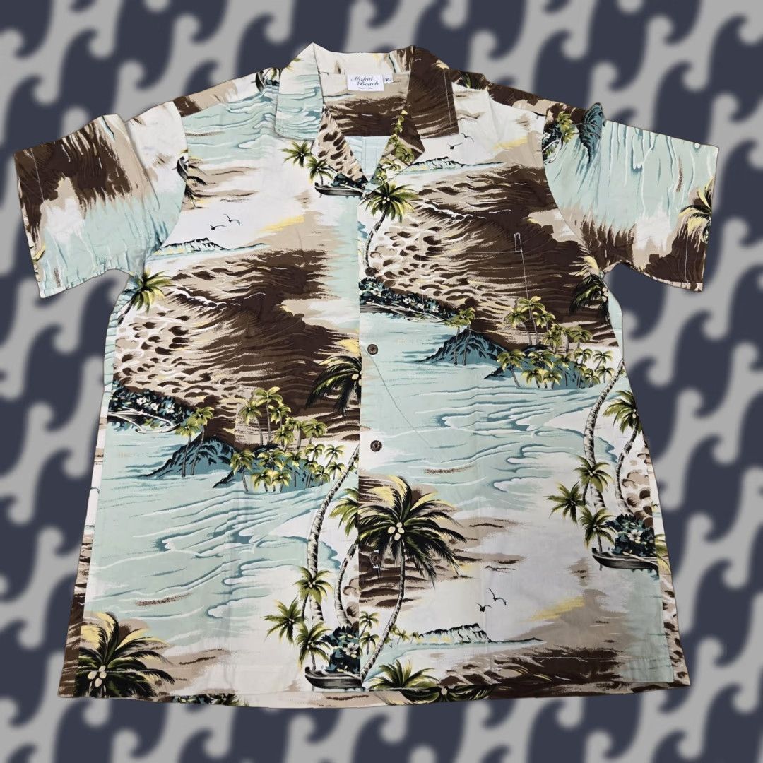 Vintage VINTAGE Makai Beach Shirt Mens XL Blue Brown Hawaiian Camp Button Up Made in Hawaii Size US XL / EU 56 / 4 - 1 Thumbnail