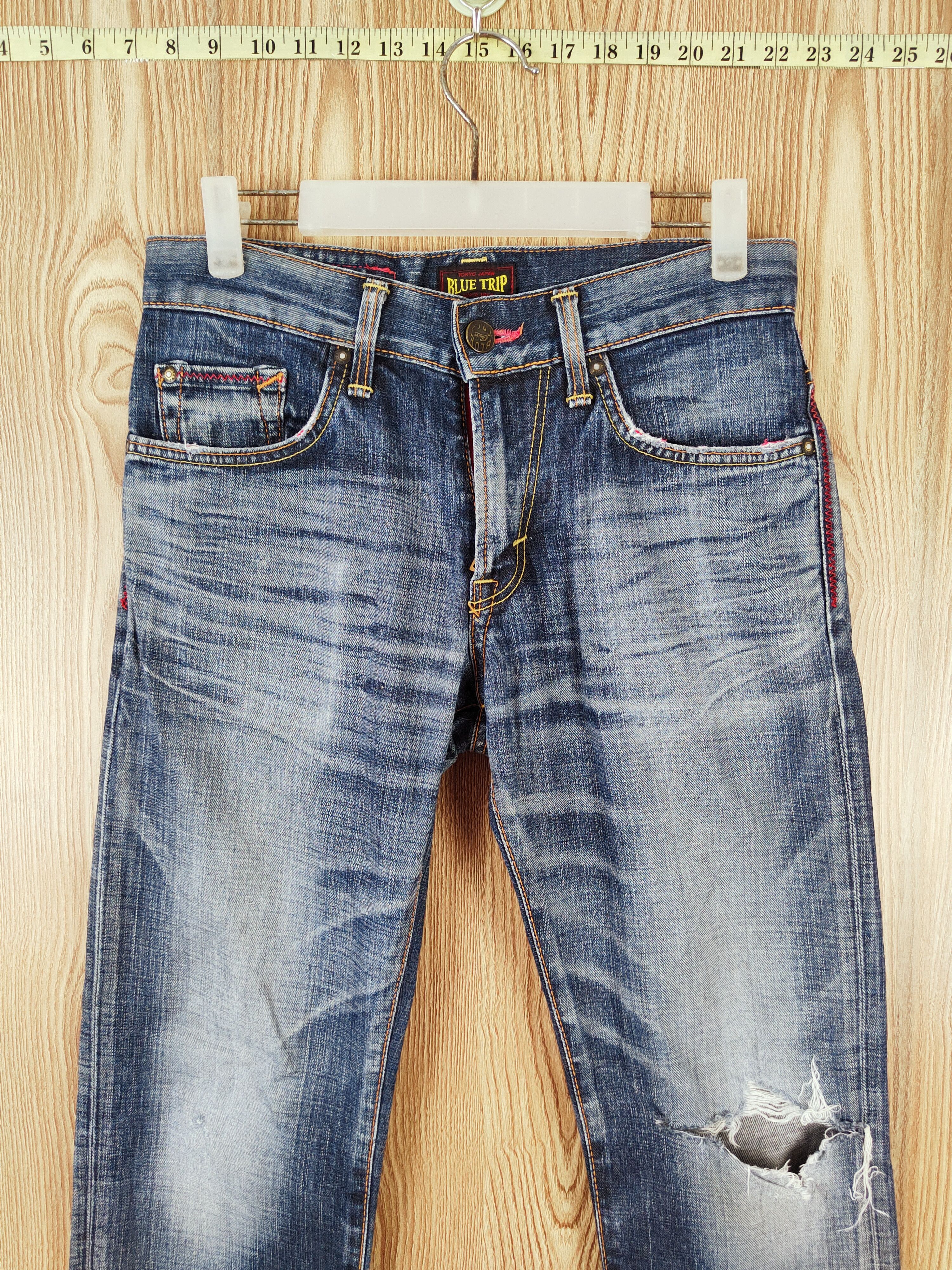 Edwin × Vintage SPECIAL OFFER 💥 Edwin Dark Blue Distressed Ripped Jeans Size 31" - 2 Thumbnail