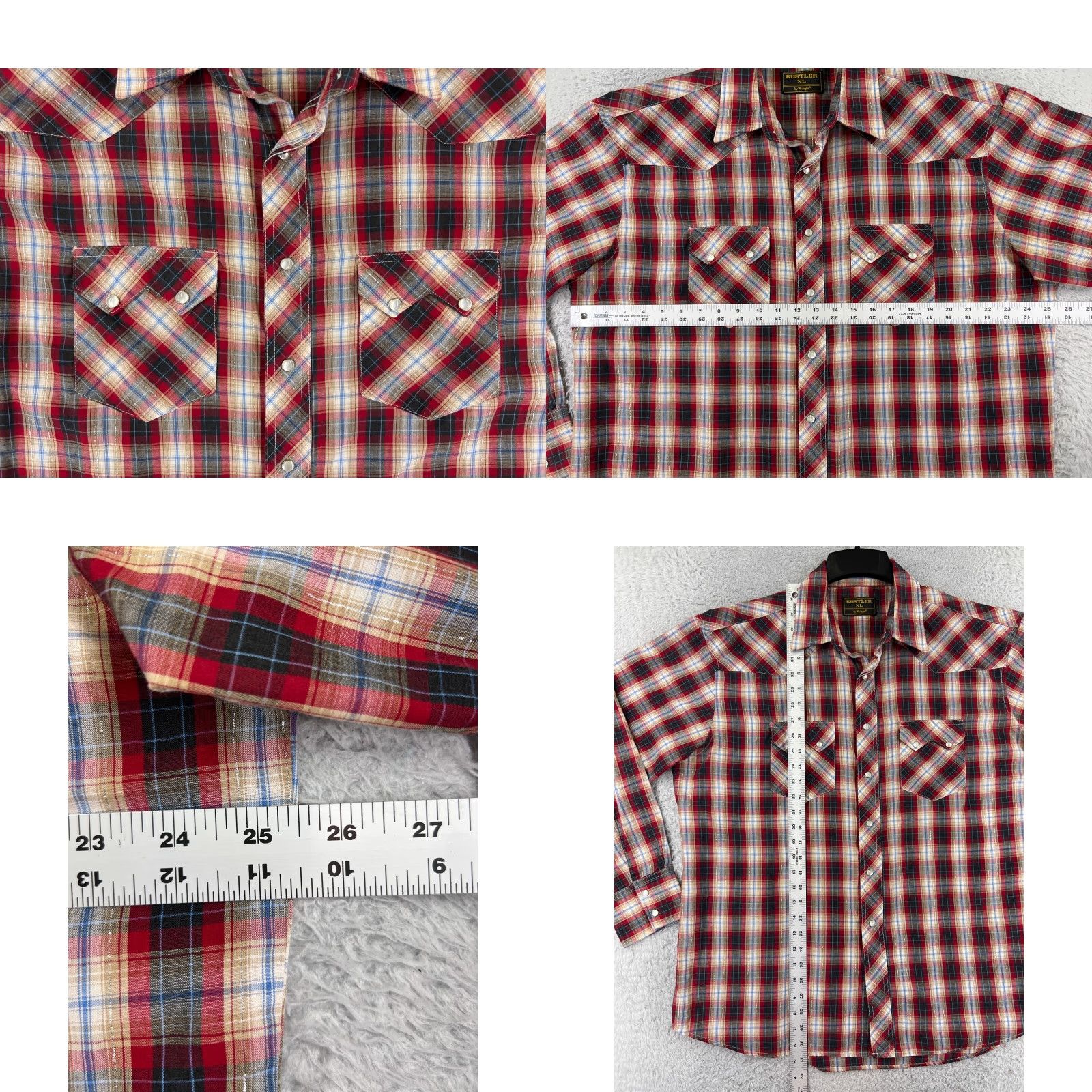 Vintage Rustler Mens Shirt L Red Plaid Western Button-Up Cowboy Pearl Snaps Casual 44 in Chest Pattern Plaid Space: Cowboy, Western, American Mens Size US L / EU 52-54 / 3 - 8 Thumbnail