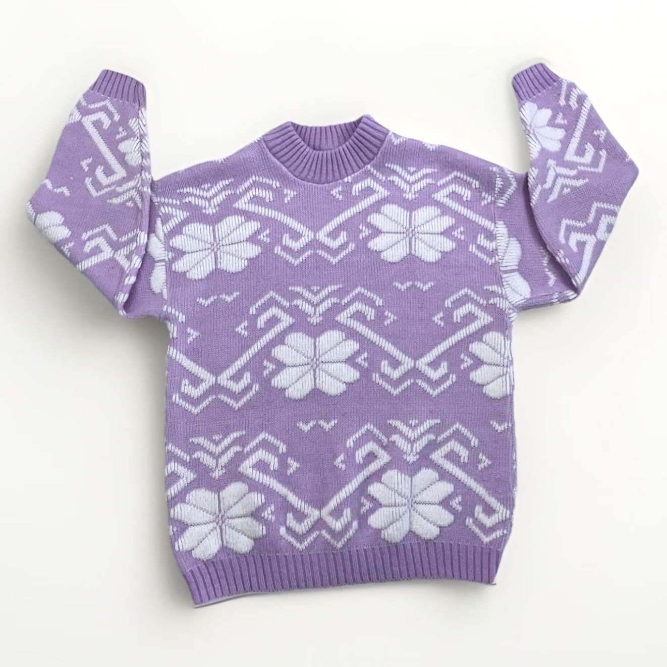 Vintage VINTAGE Distinctive Sportswear Purple Floral High Neck Knit Sweater Medium Women Size M / US 6-8 / IT 42-44 - 2 Thumbnail