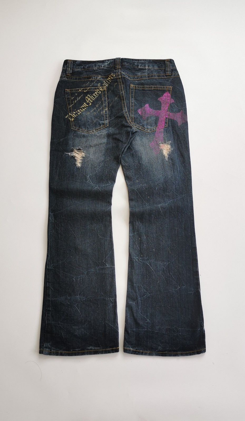 Tornado Mart Sorridere Japan Bootcut Cross Poem Print Distressed Jeans Size US 34 / EU 50 - 2 Thumbnail