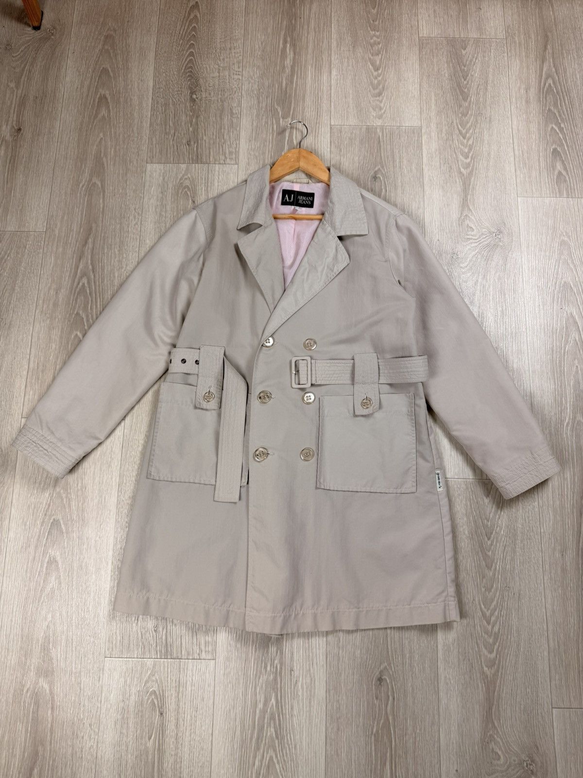 Armani Armani Jeans Double Breasted Trench Coat Jacket Belt Size L / US 10 / IT 46 - 3 Thumbnail