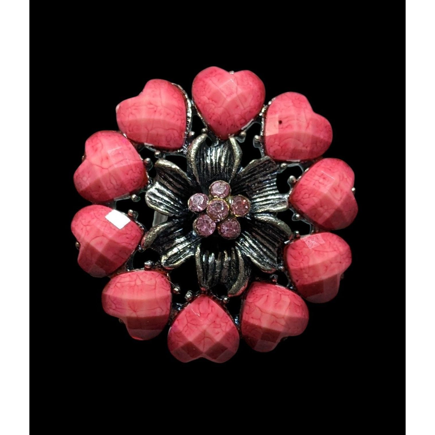 Other Coquette Floral Heart Pink And Silver Tone Adjustable Ring S Size ONE SIZE - 2 Thumbnail