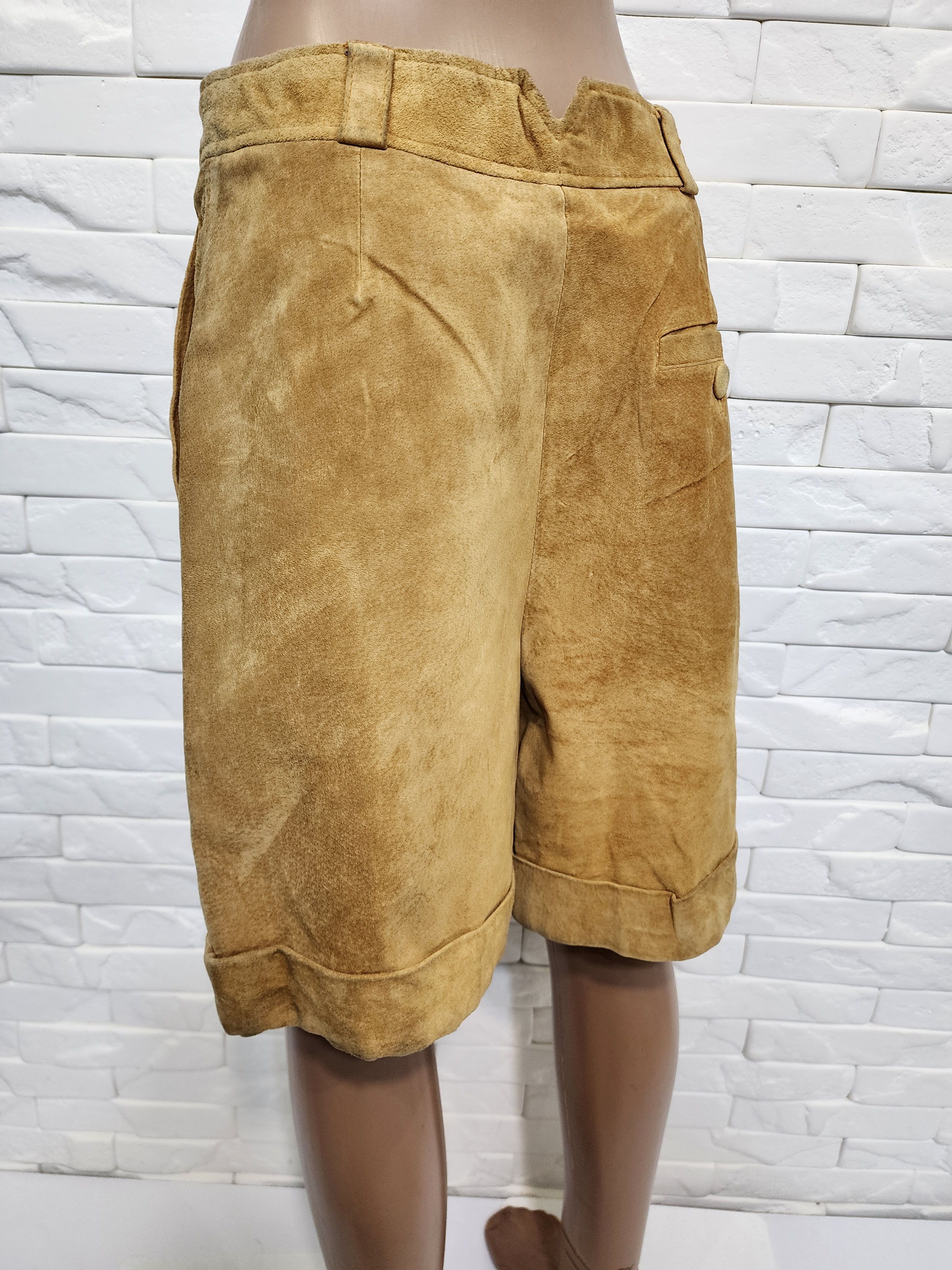 Genuine Leather Brown Leather Women's Shorts: Stylish Design with Pockets Size 31" - 10 Thumbnail