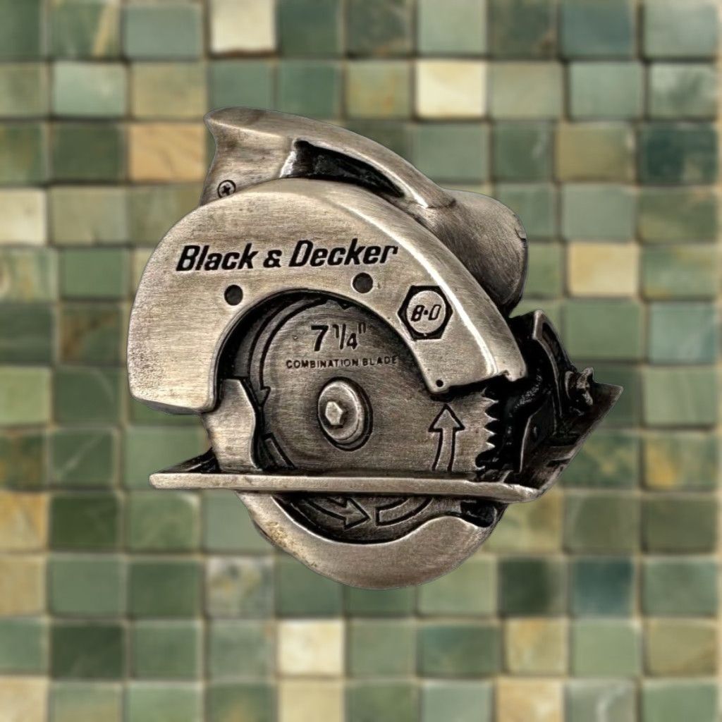 Vintage Bergamot Brass Works 1979 Black & Decker 7 1/4 Combination Blade Saw Metal Belt Buckle Western Buckle Men Belt Buckle Size ONE SIZE - 1 Thumbnail