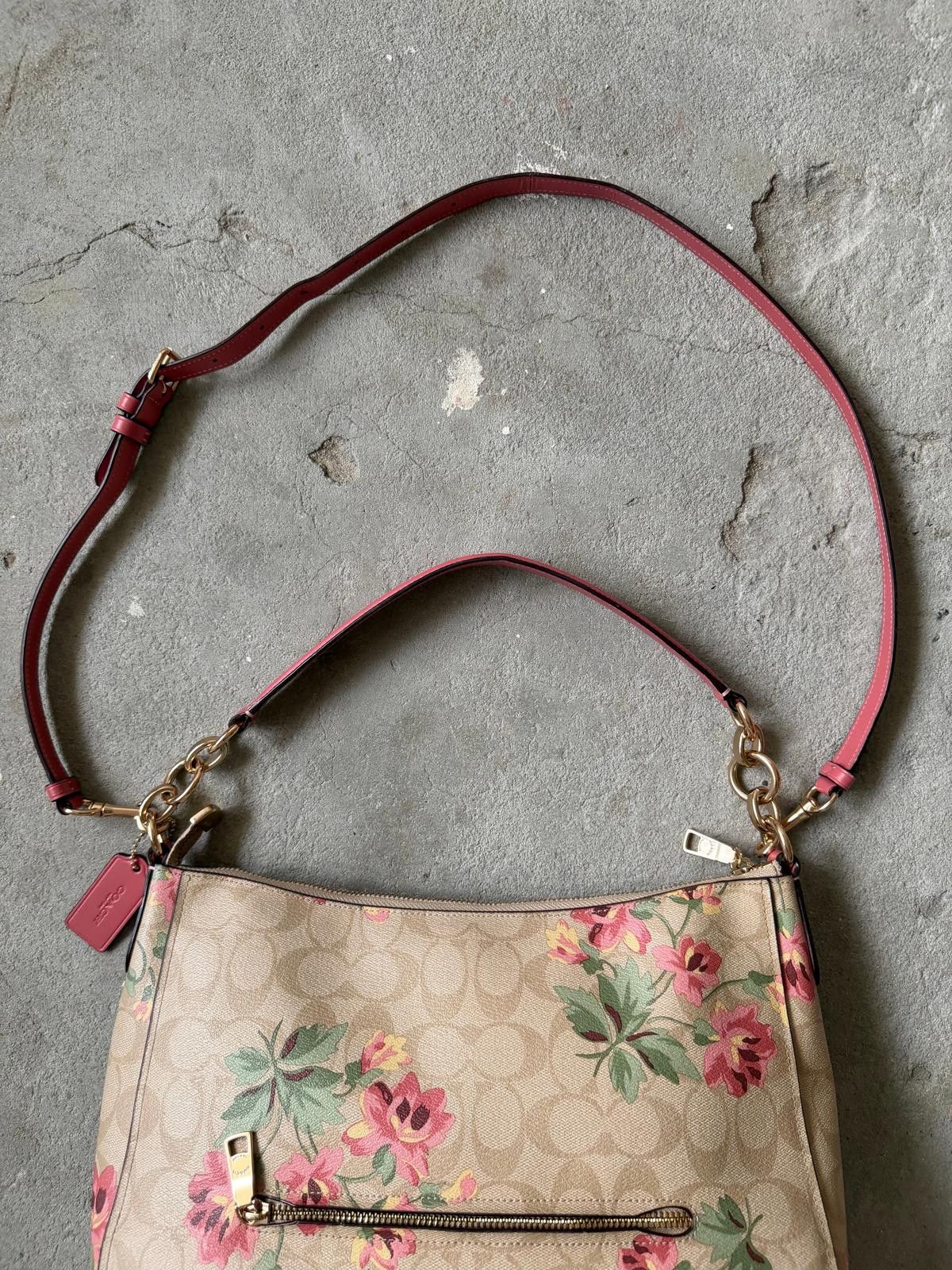 Coach Coach 2Way Signature Elle Flower Shoulder Bag Beige/Pink Size ONE SIZE - 8 Thumbnail