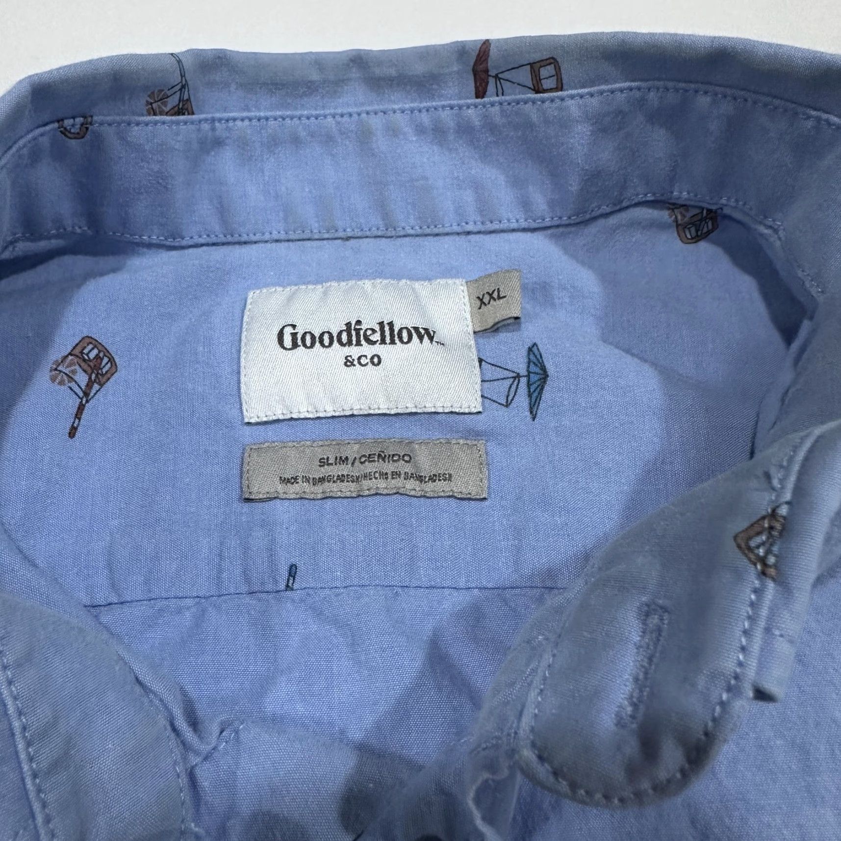 Vintage Goodfellow shirt Mens 2XL Blue Button-Up Short Sleeve Casual Vacation Happy Hour Graphic Print Collared Slim Vintage: No Size US XXL / EU 58 / 5 - 2 Thumbnail