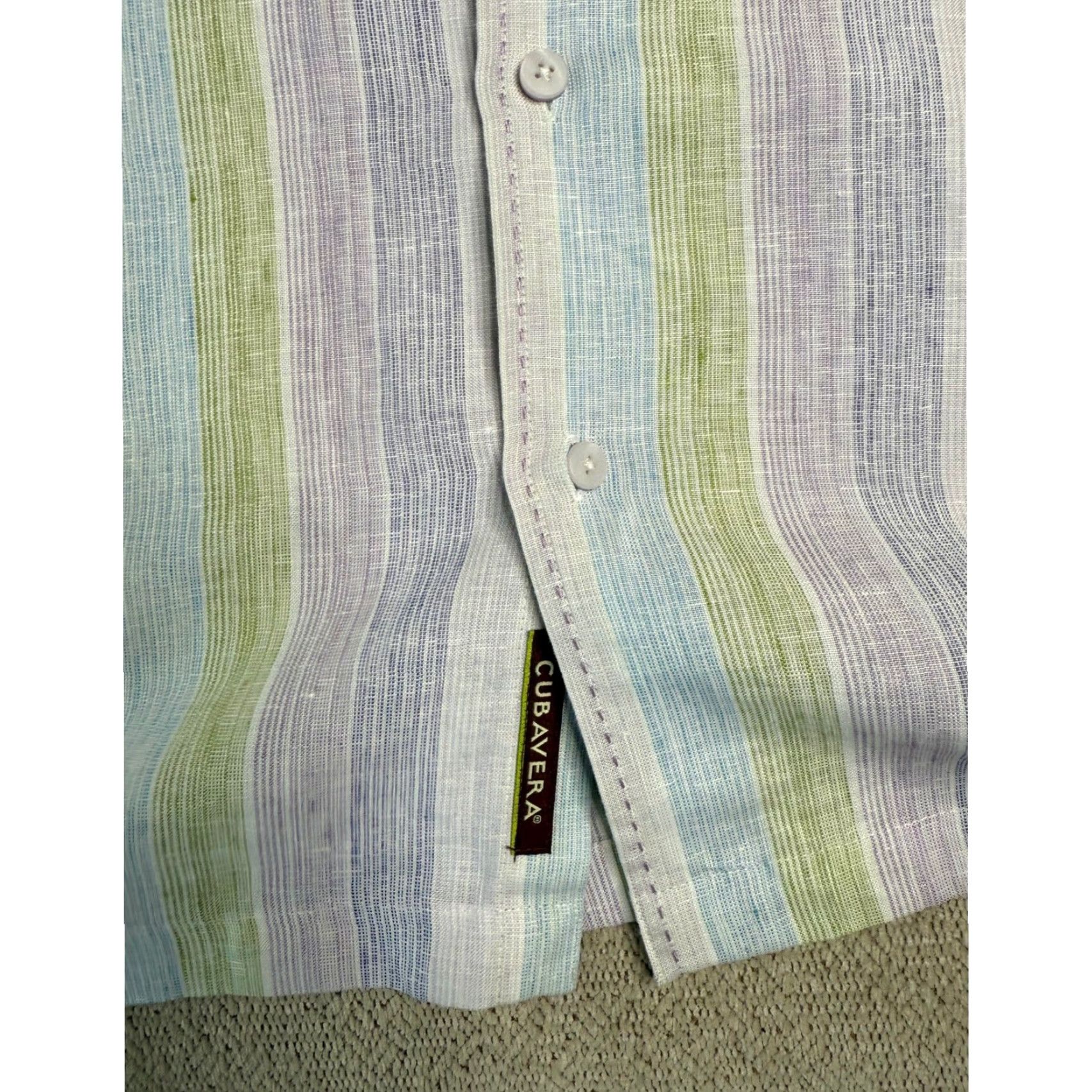 Cubavera VINTAGE Cubavera XXL Mens Linen Short Sleeve Button-Down Striped Casual Shirt Size US XXL / EU 58 / 5 - 4 Thumbnail