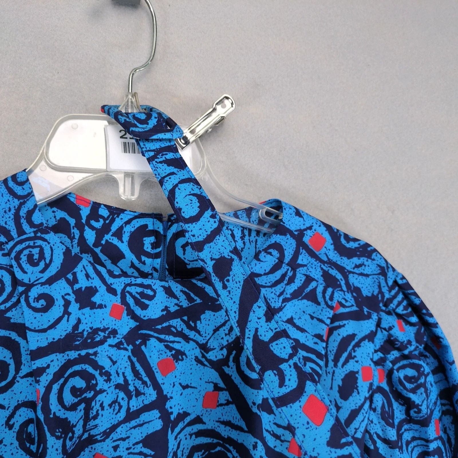 Handmade Vintage 1980s Handmade Blue Swirl Belted Blouson Dress Sz M Size M / US 6-8 / IT 42-44 - 4 Thumbnail