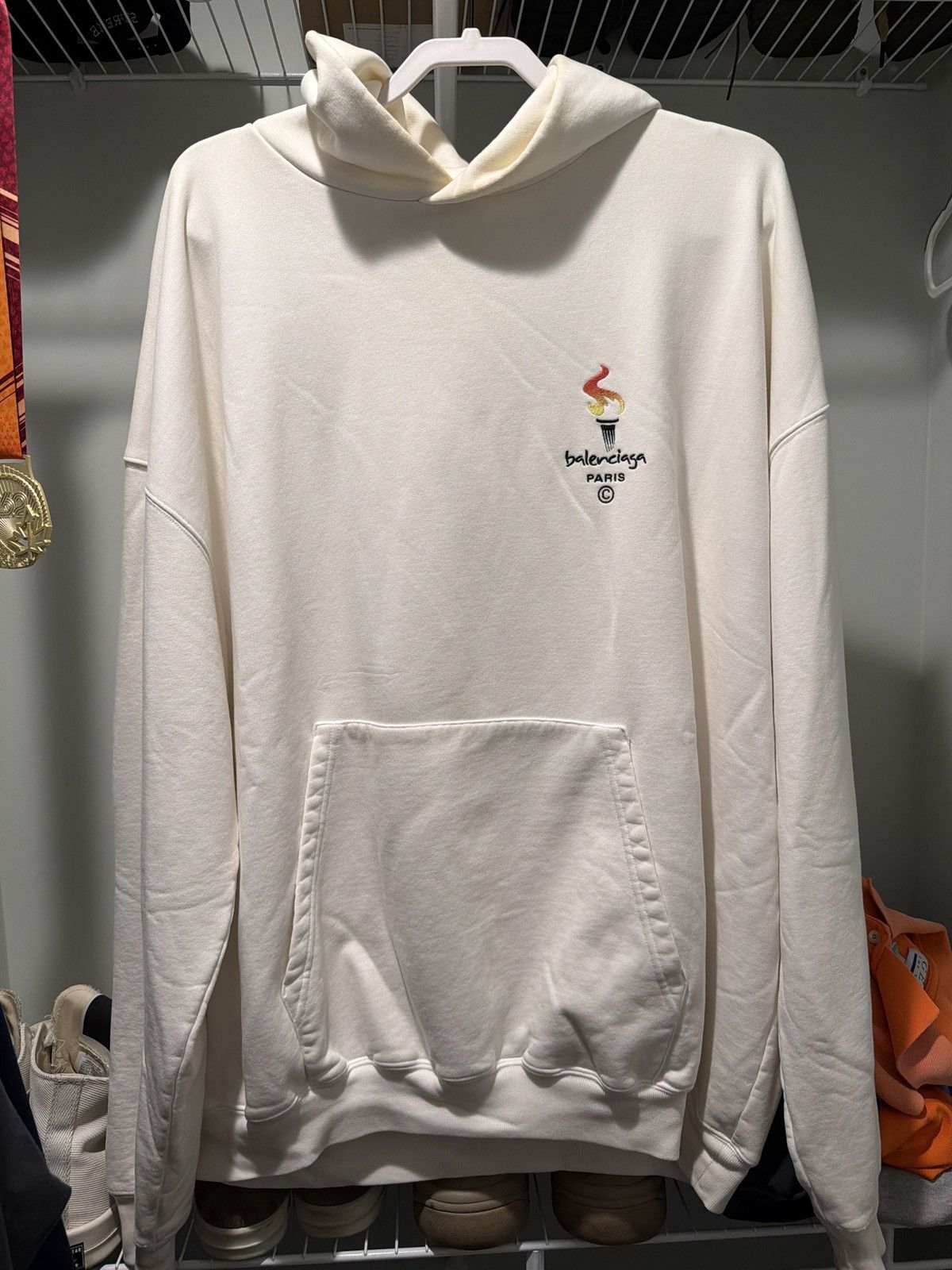 Balenciaga PARIS OLYMPICS EMBROIDERY HOODIE IN WHITE | Grailed