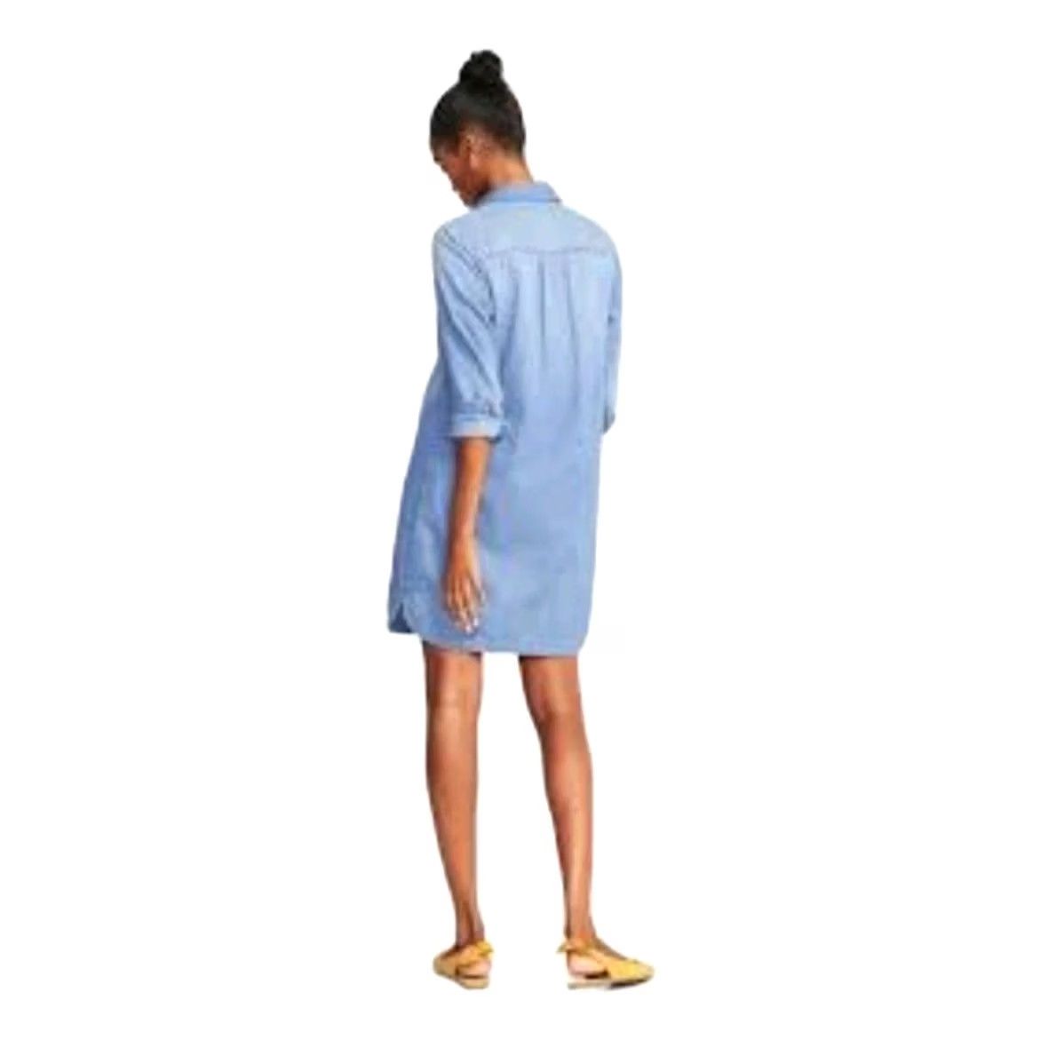 Old Navy Old Navy Western Jean Denim Button Down 100% Cotton Shirt Dress sz L Blue Knee Length Womens Dress, Pre-owned Good, Tiny Stain Size L / US 10 / IT 46 - 2 Thumbnail